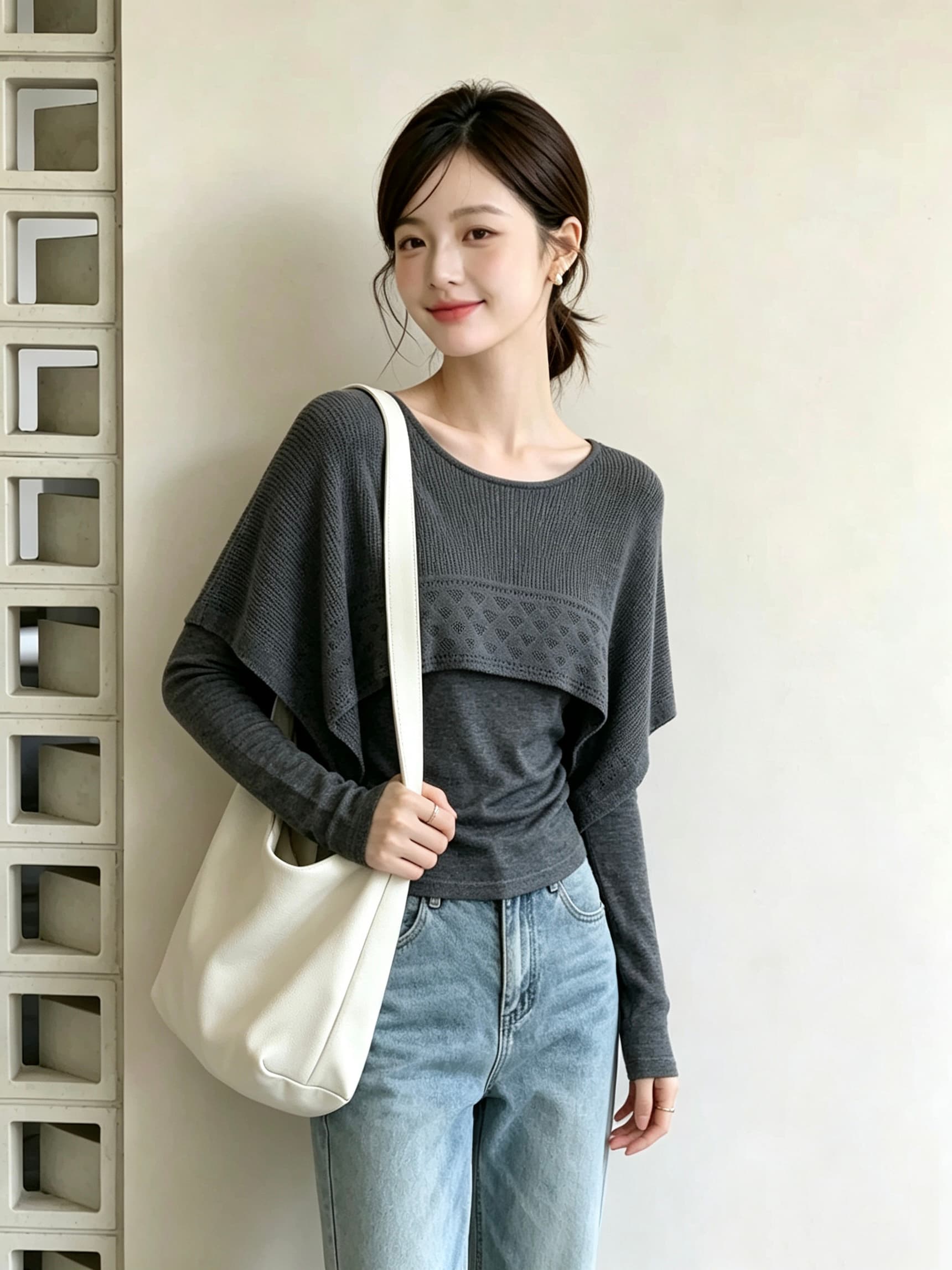 프랑스식 디자인 센스 홀로우 아웃 숄 프릴 페이크 레이어드 니트 스웨터 여성 이른 가을 느긋한 바람 연령 감소 슬림해 보이는 맨위 이미지 4