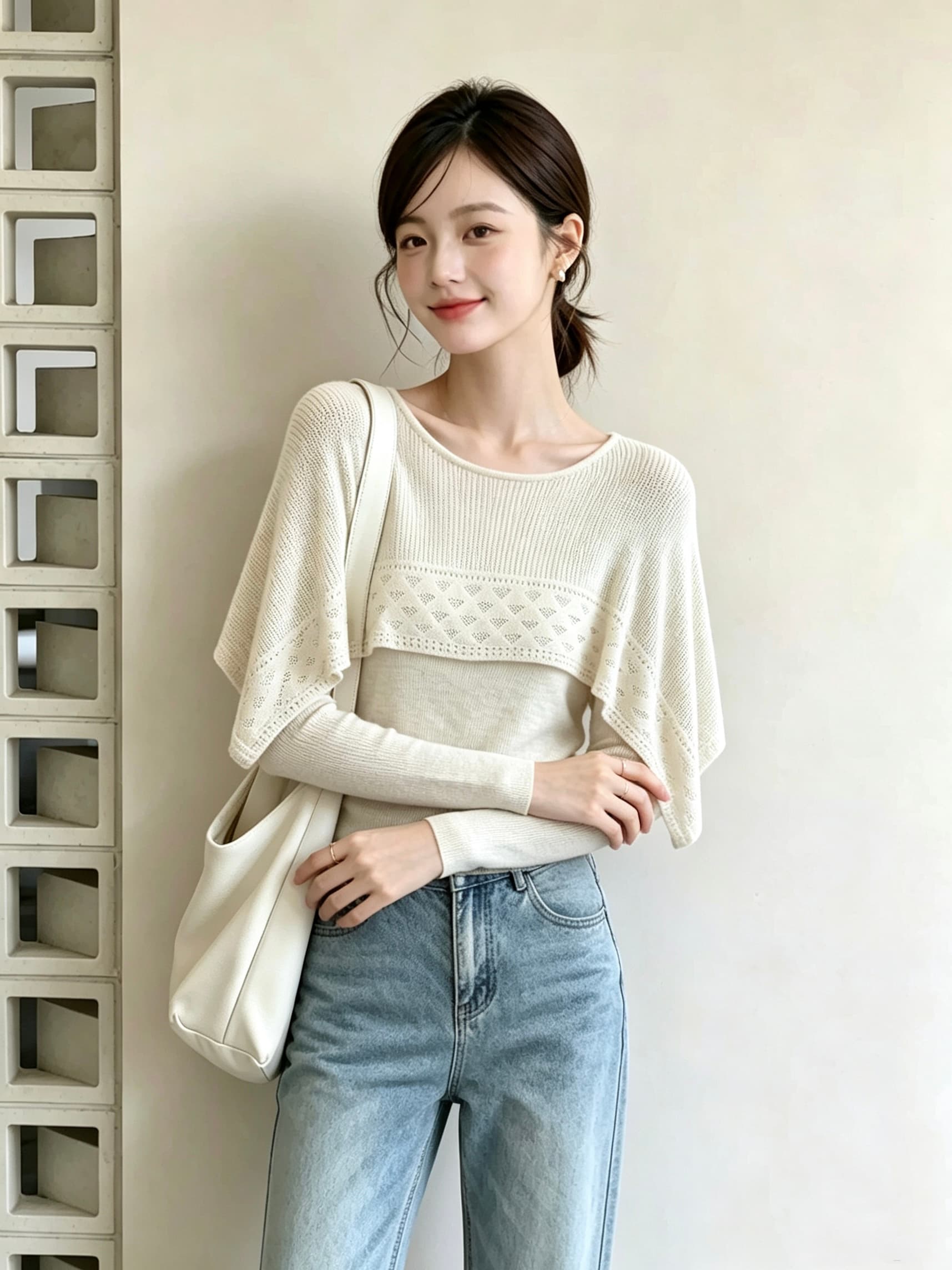 프랑스식 디자인 센스 홀로우 아웃 숄 프릴 페이크 레이어드 니트 스웨터 여성 이른 가을 느긋한 바람 연령 감소 슬림해 보이는 맨위 상세 이미지 2