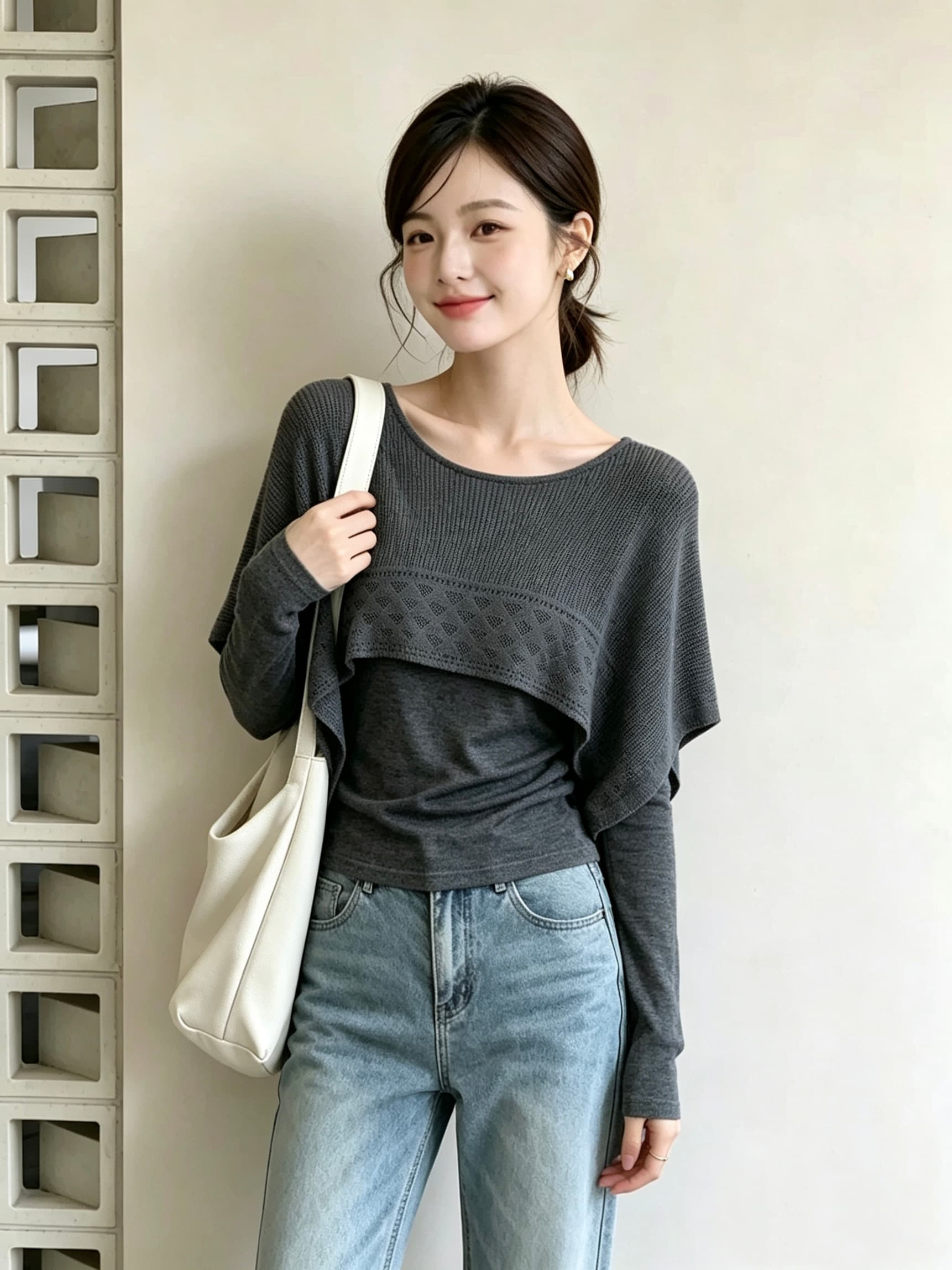 프랑스식 디자인 센스 홀로우 아웃 숄 프릴 페이크 레이어드 니트 스웨터 여성 이른 가을 느긋한 바람 연령 감소 슬림해 보이는 맨위 상세 이미지 6
