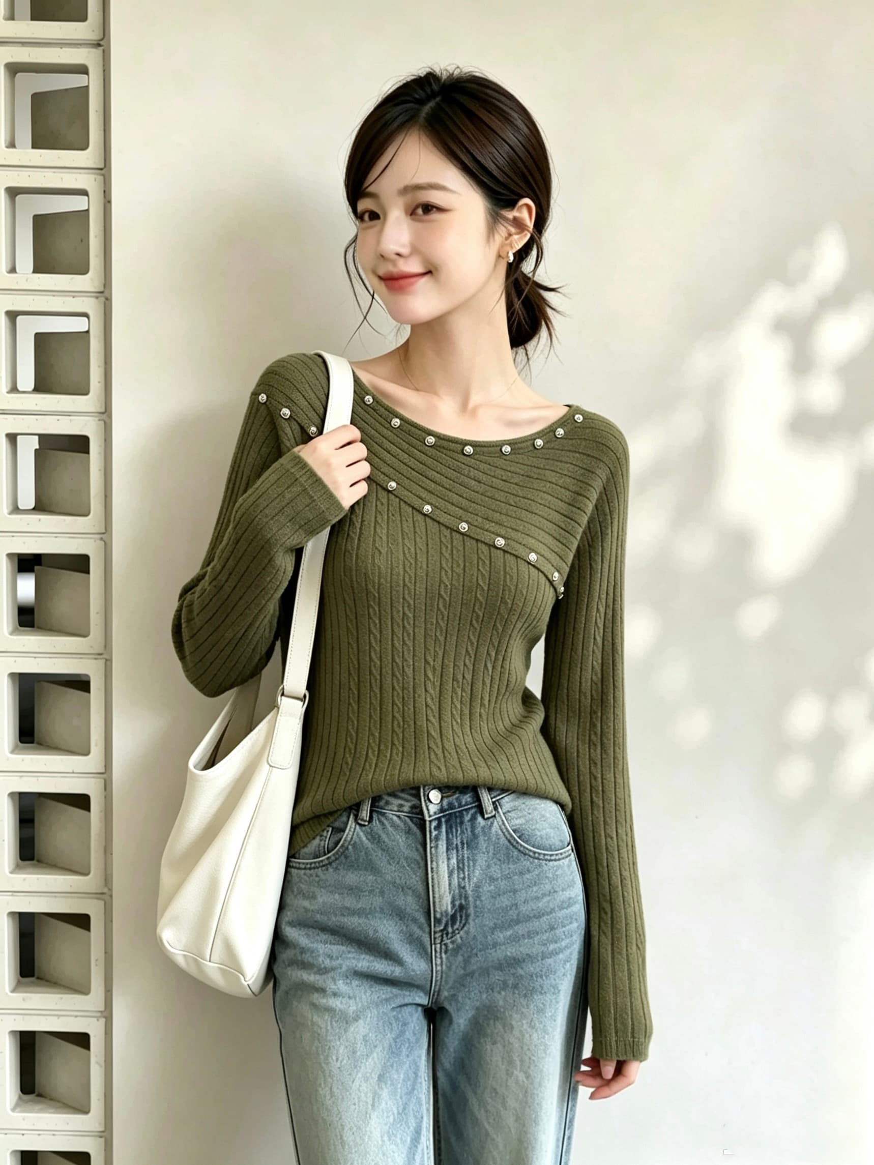 가을 의상 새로운 한 부서 레트로 디자인 센스 패치워크 꽈배기 긴팔 니트 스웨터 스웨터 맨위 이미지 4