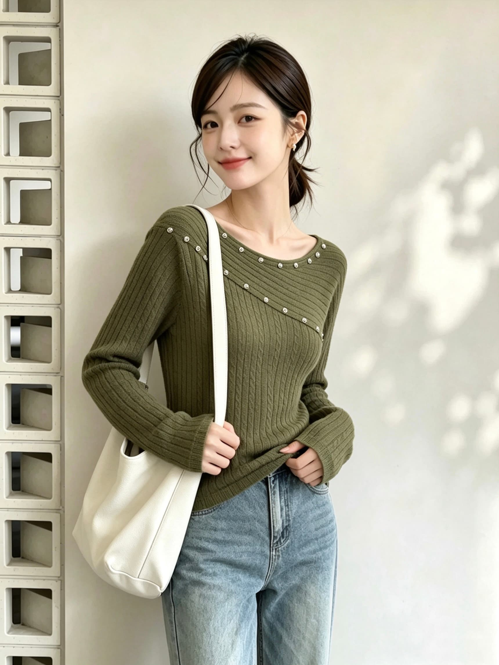 가을 의상 새로운 한 부서 레트로 디자인 센스 패치워크 꽈배기 긴팔 니트 스웨터 스웨터 맨위 상세 이미지 3