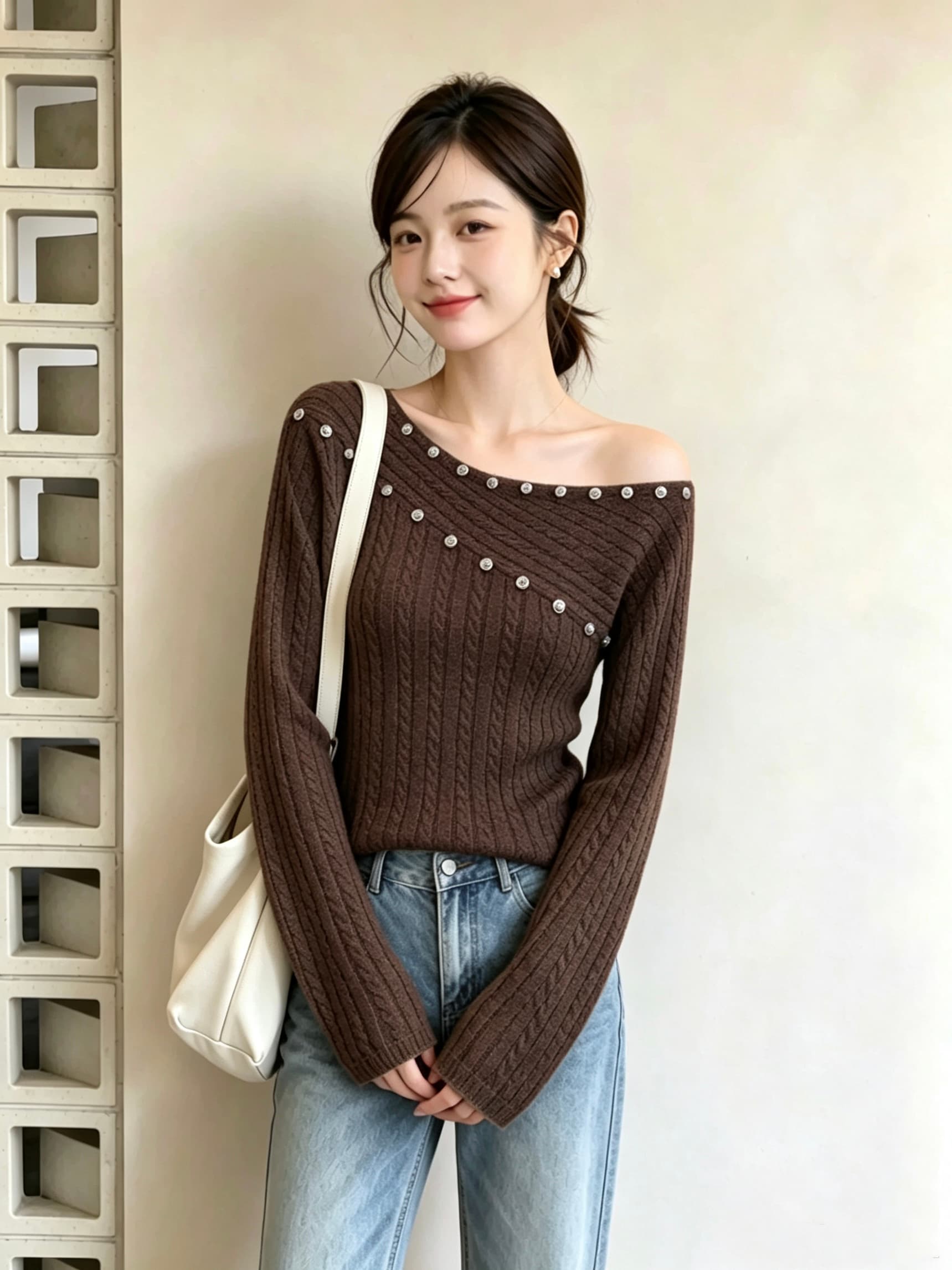 가을 의상 새로운 한 부서 레트로 디자인 센스 패치워크 꽈배기 긴팔 니트 스웨터 스웨터 맨위 상세 이미지 4
