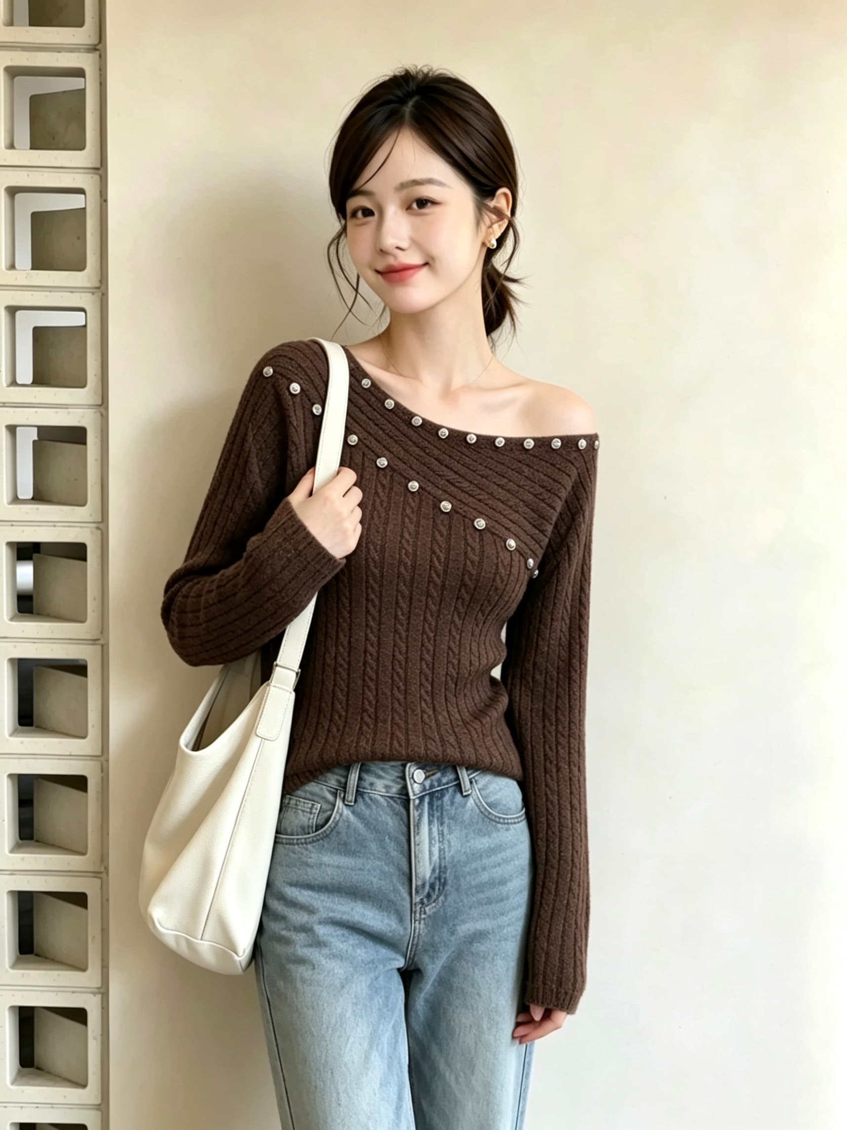 가을 의상 새로운 한 부서 레트로 디자인 센스 패치워크 꽈배기 긴팔 니트 스웨터 스웨터 맨위 상세 이미지 5