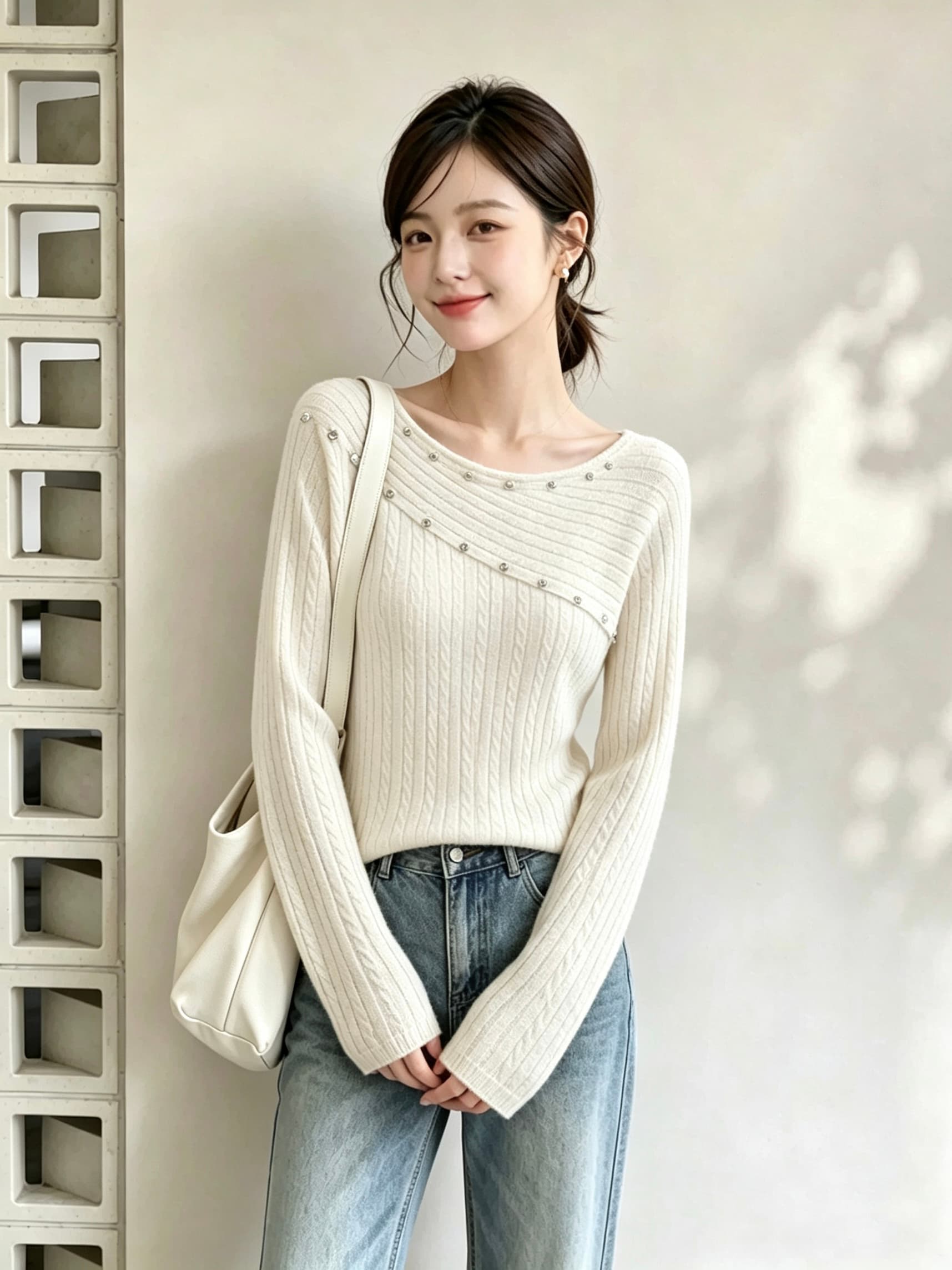 가을 의상 새로운 한 부서 레트로 디자인 센스 패치워크 꽈배기 긴팔 니트 스웨터 스웨터 맨위 상세 이미지 6