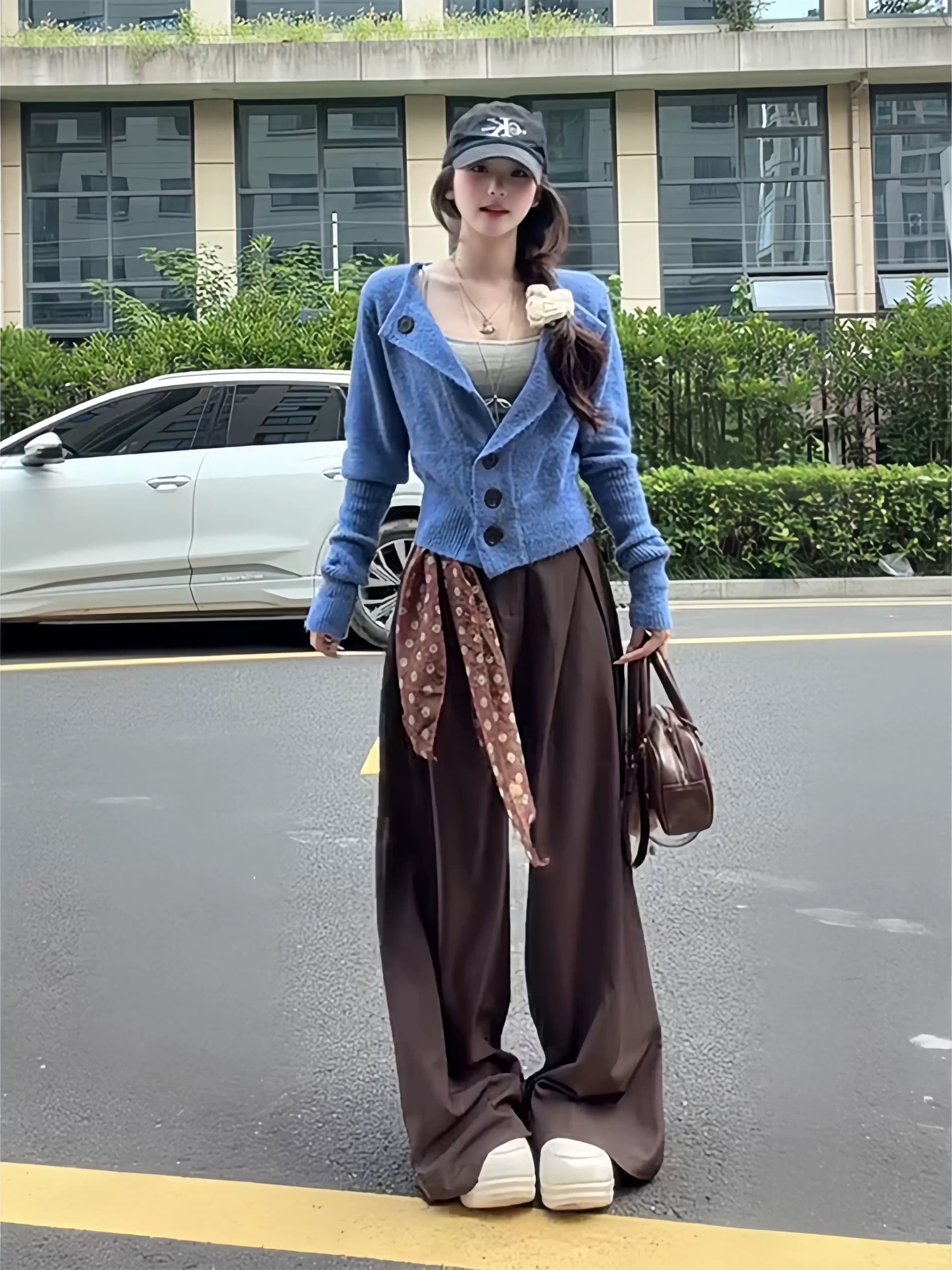 한 부서 파란색 니트 오픈 가디건 여성 코트 조기 가을 작은 키 느긋한 스웨터 허리 수축 캐주얼 그레이트 봐. 의류 상세 이미지 6