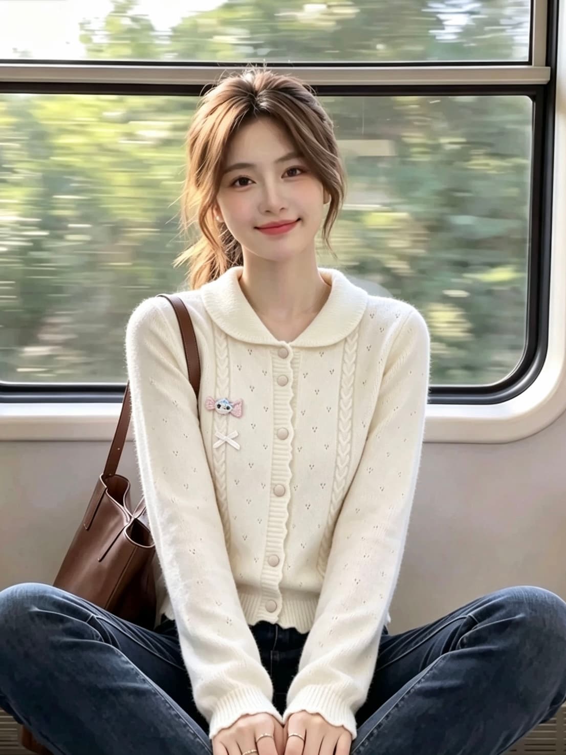 달콤함 핑크색 긴팔 스웨터 오픈 가디건 여성 2026 가을 새로운 디자인 센스 작은 대중 루즈핏 니트 맨위 이미지 2