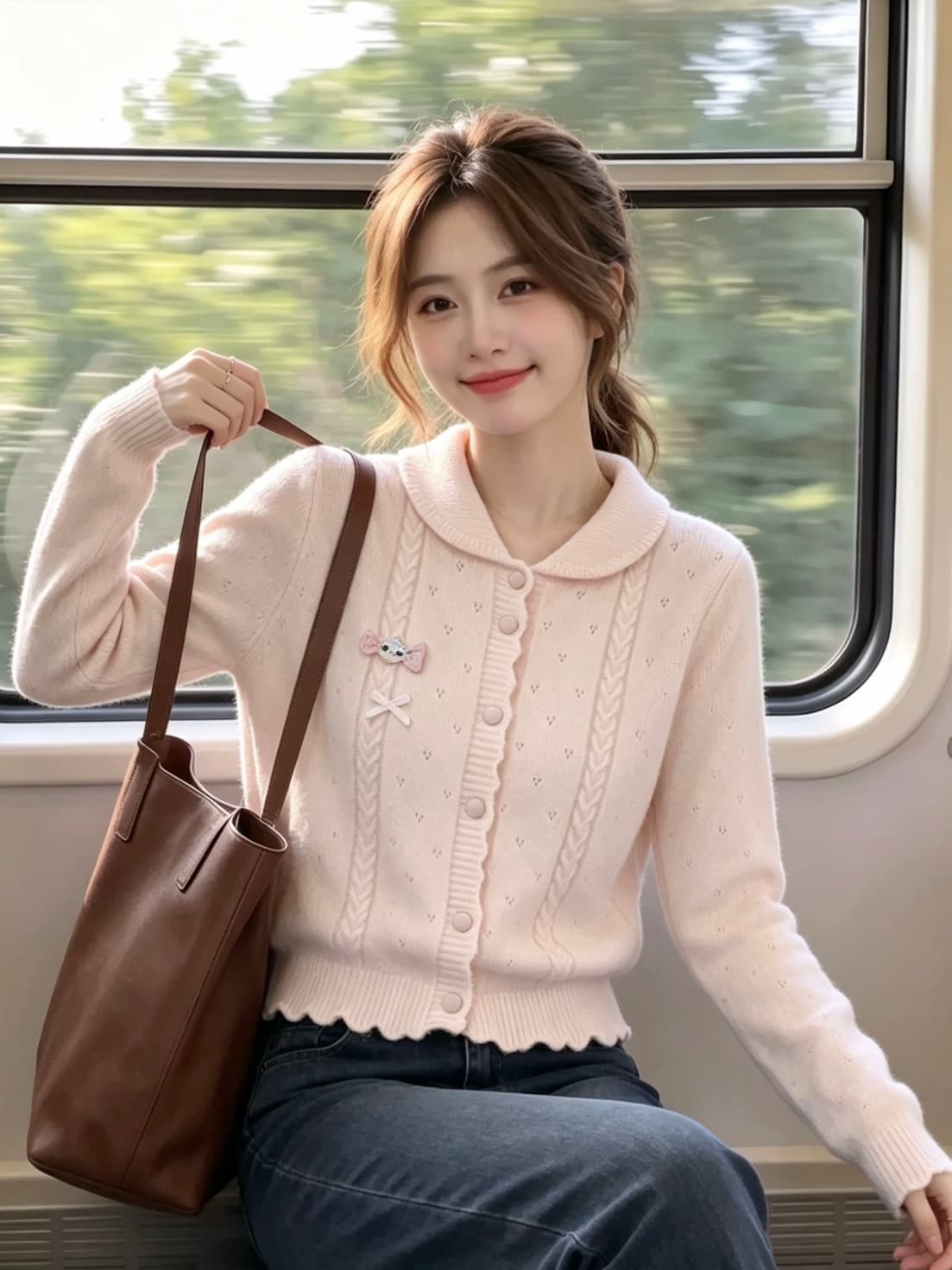 달콤함 핑크색 긴팔 스웨터 오픈 가디건 여성 2026 가을 새로운 디자인 센스 작은 대중 루즈핏 니트 맨위 상세 이미지 2