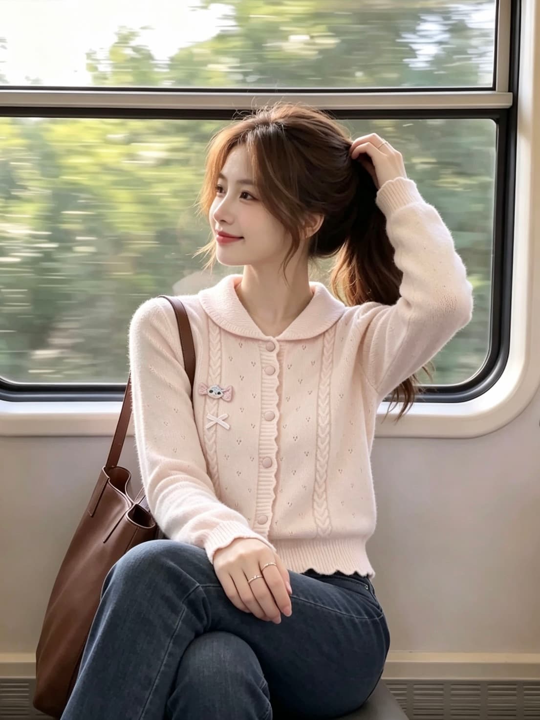 달콤함 핑크색 긴팔 스웨터 오픈 가디건 여성 2026 가을 새로운 디자인 센스 작은 대중 루즈핏 니트 맨위 상세 이미지 3