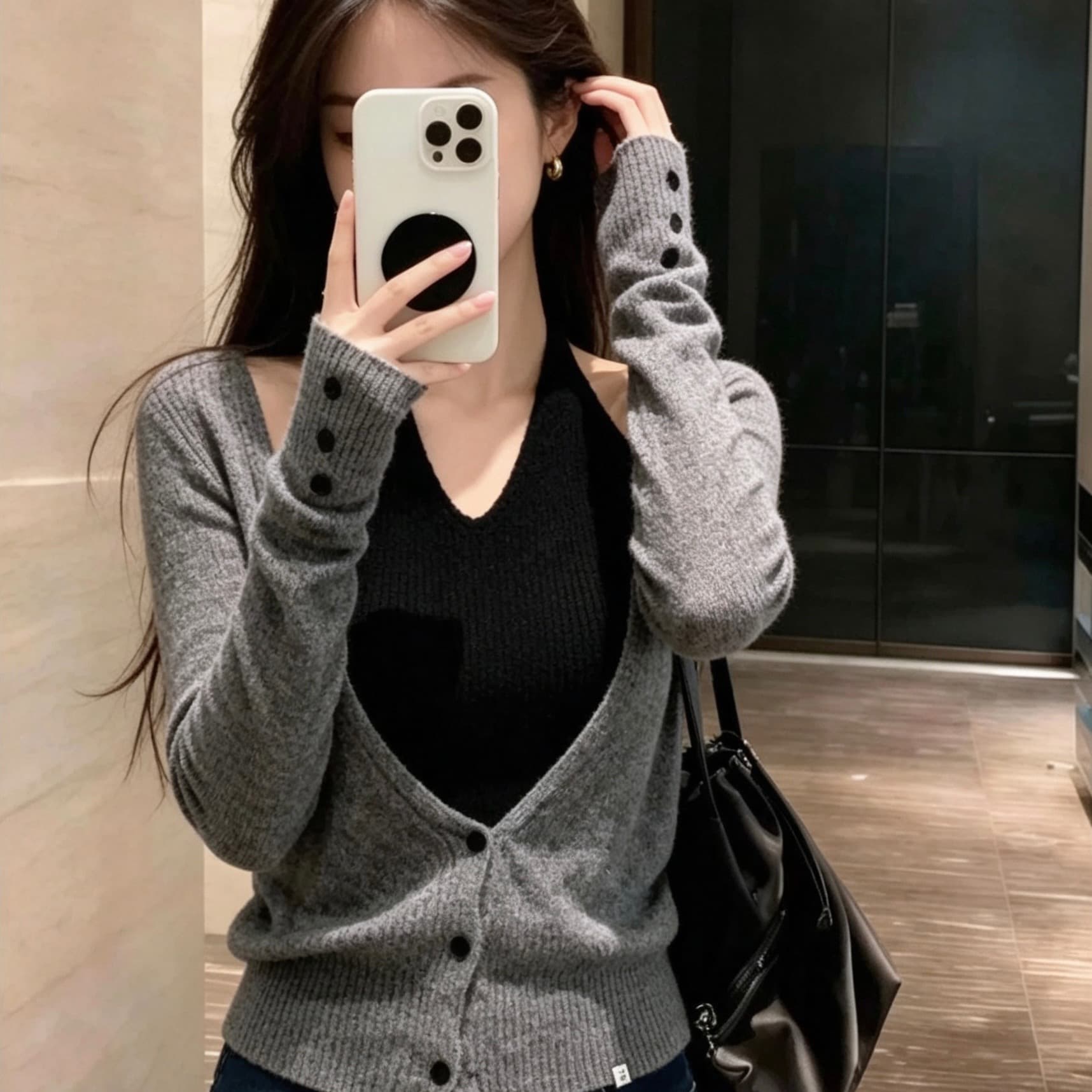 디자인 센스 페이크 레이어드 행침 목 니트 스웨터 여성 가을 인사이드 가져 가라. 외출용 Chic 한 부서 chic 맨위 이미지 5