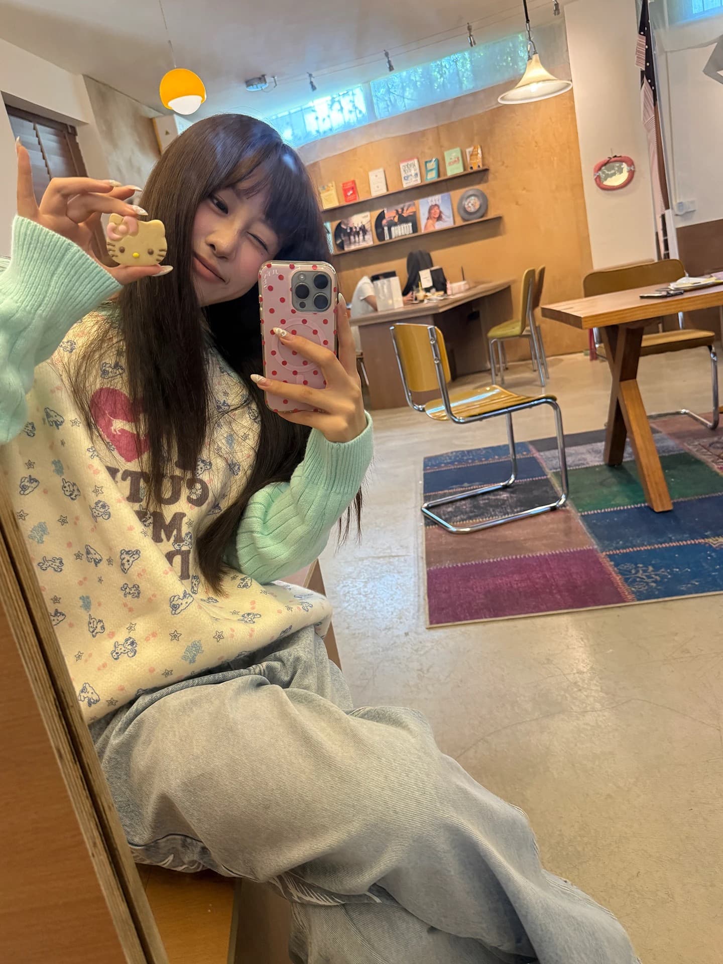 아메리칸 재미있는 프린트 패치워크 색상 긴팔 니트 스웨터 남녀 봄 가을 루즈핏 캐주얼 다용도 풀오버 털 셔츠 상세 이미지 4