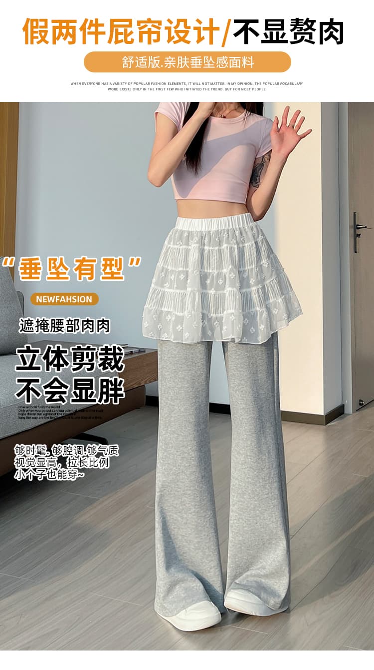 레이스 랩스커트팬츠 패치워크 와이드 레깅스 바지 여름 얇은 스타일 루즈핏 느긋한 도루 센스 캐주얼 스트레이트 야마모토 바지 상세 이미지 12