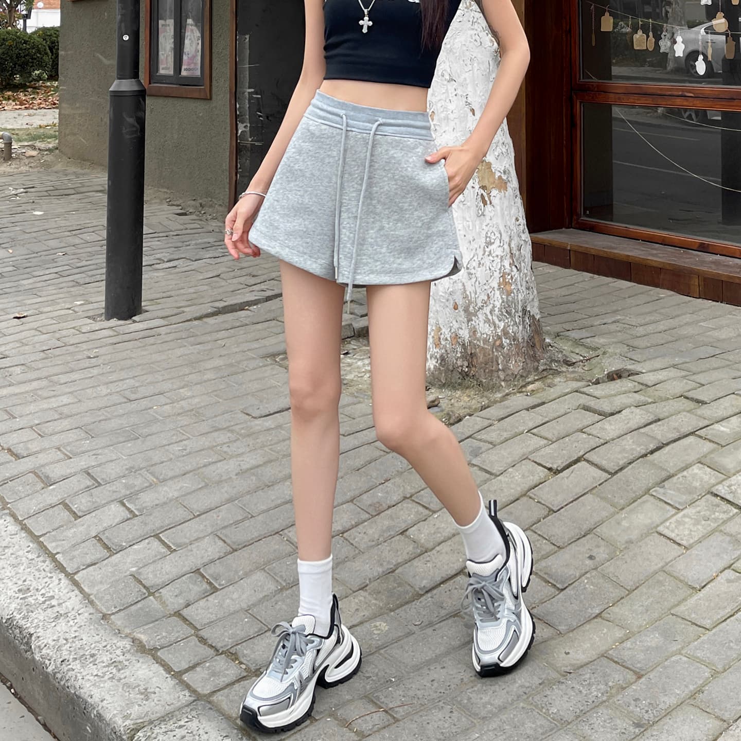 아메리칸 레트로 운동 캐주얼 반바지 여성 2026 여름 새로운 펌프 로프 슬림해 보이는 핫 바지 이미지 4