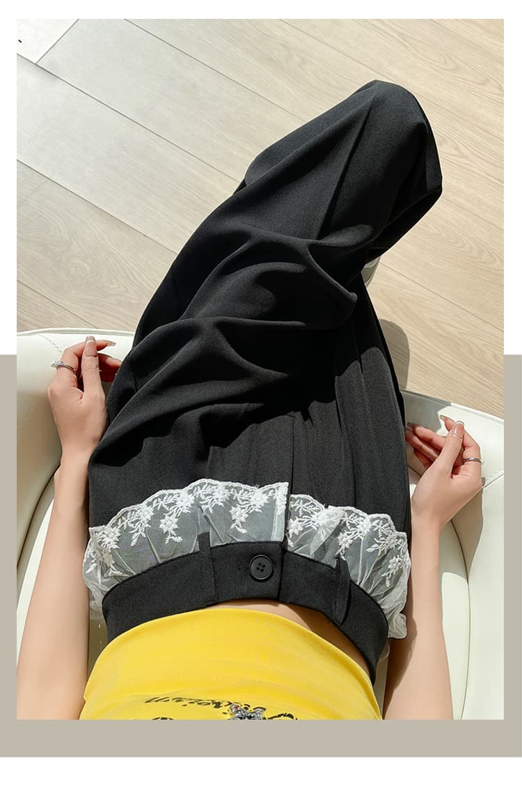 회색 정장 와이드 레깅스 바지 루즈핏 스트레이트 봄 여름 디자인 센스 레이스 레이스 패치워크 높은 허리 바지 도루 센스 넓은 다리 상세 이미지 38