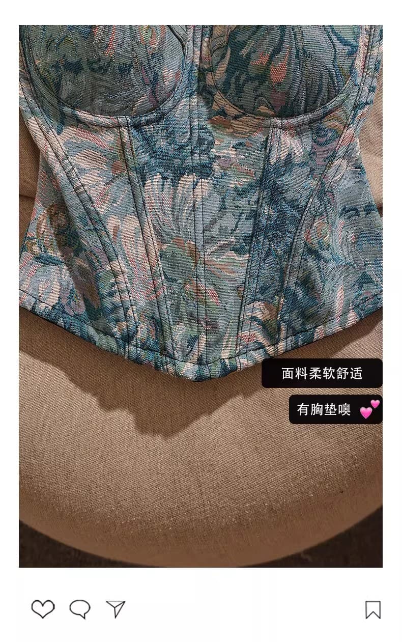 2025 여름 새로운 프랑스식 레트로 자카드 생선뼈 코르셋 여성 디자인 센스 작은 대중 몸매 가꾸기 슬림해 보이는 민소매 맨위 상세 이미지 7