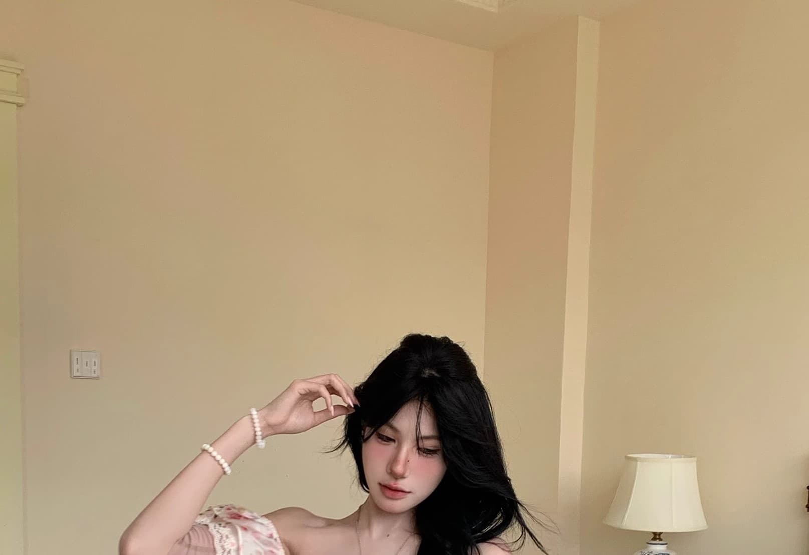 인터넷 그림 봄 여름 분위기 꽃무늬 오프숄더 레이스 레이스 생선뼈 코르셋 맨위 상세 이미지 21