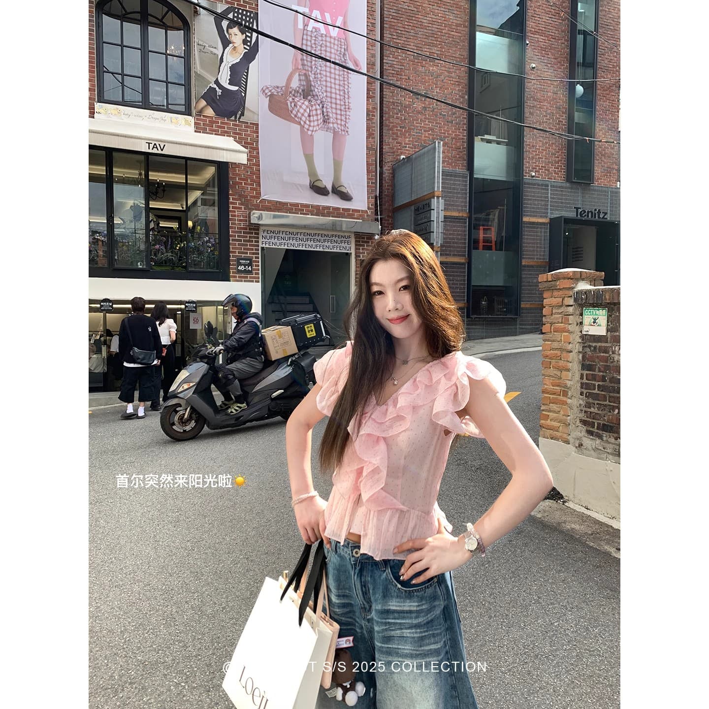 인터넷 그림 프랑스식 디자인 센스 쉬폰 짧은 맨위 주름 V넥 작은 셔츠 여름 이미지 5