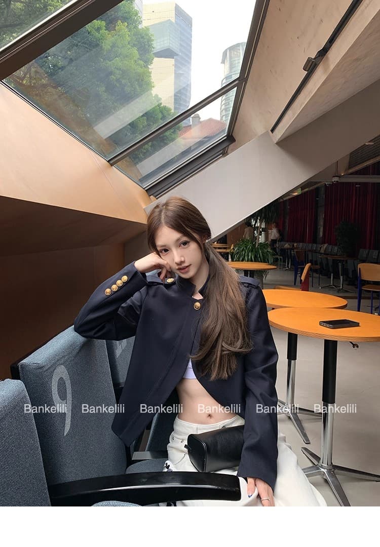인터넷 그림 슬기로운 오래된 돈 하프 열기 단추 한 알 오래된 돈 쇼트 스타일 스탠드 칼라 여성 코트 가을 상세 이미지 10