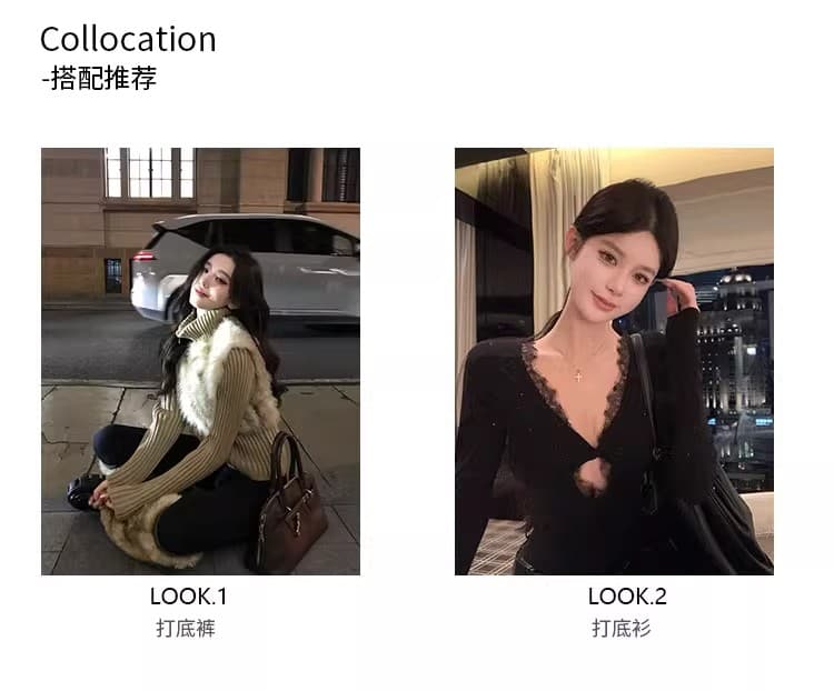 인터넷 그림 아름다움 라드. 모피 패치워크 여성 코트 가을 겨울 페이크 레이어드 맨위 상세 이미지 6