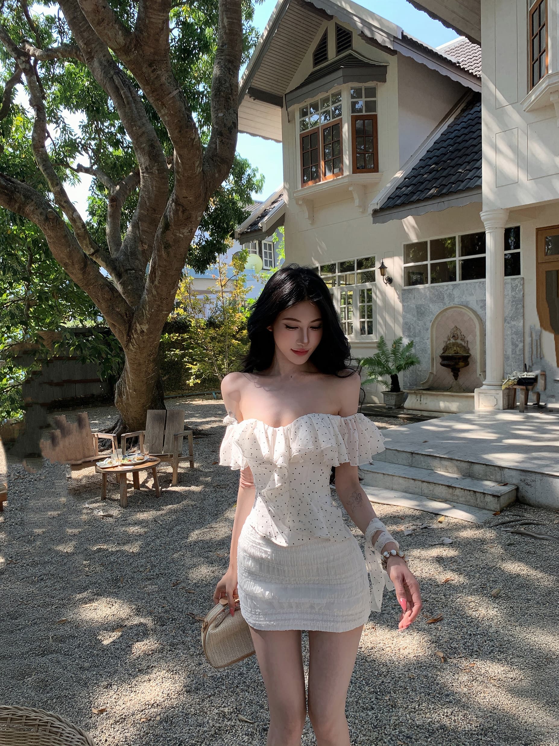 인터넷 그림 봄 여름 프랑스식 품격 레트로 도트 무늬 프릴 생선뼈 코르셋 이미지 2