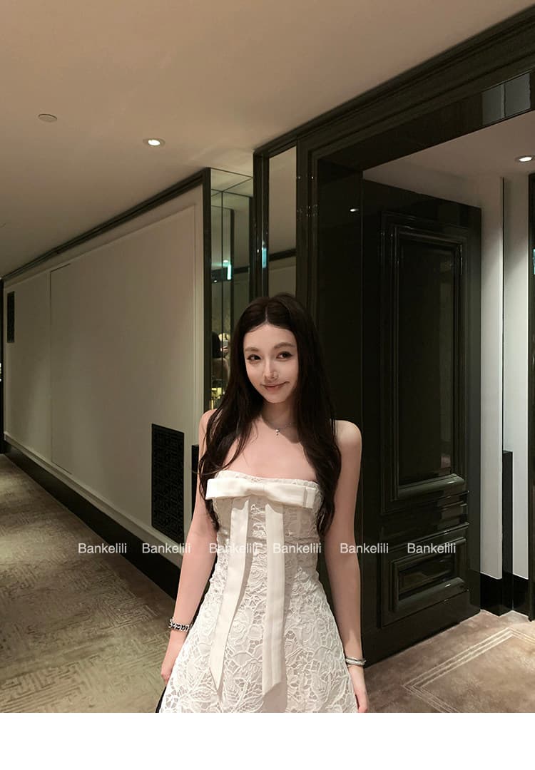 인터넷 그림 화이트 연인 천 골드 무거운 작업 튜브탑 나비 매듭 허리 수축 레이스 예복 치마 상세 이미지 16