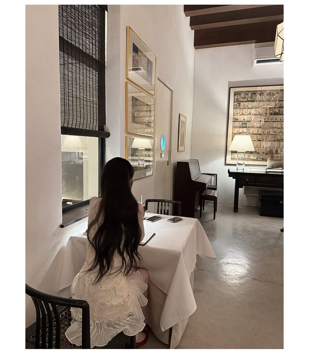 인터넷 그림 부드러운 예측 절묘한 작은 샤넬 스타일 3 차원 홀로우 아웃 페이크 레이어드 민소매 드레스 상세 이미지 7