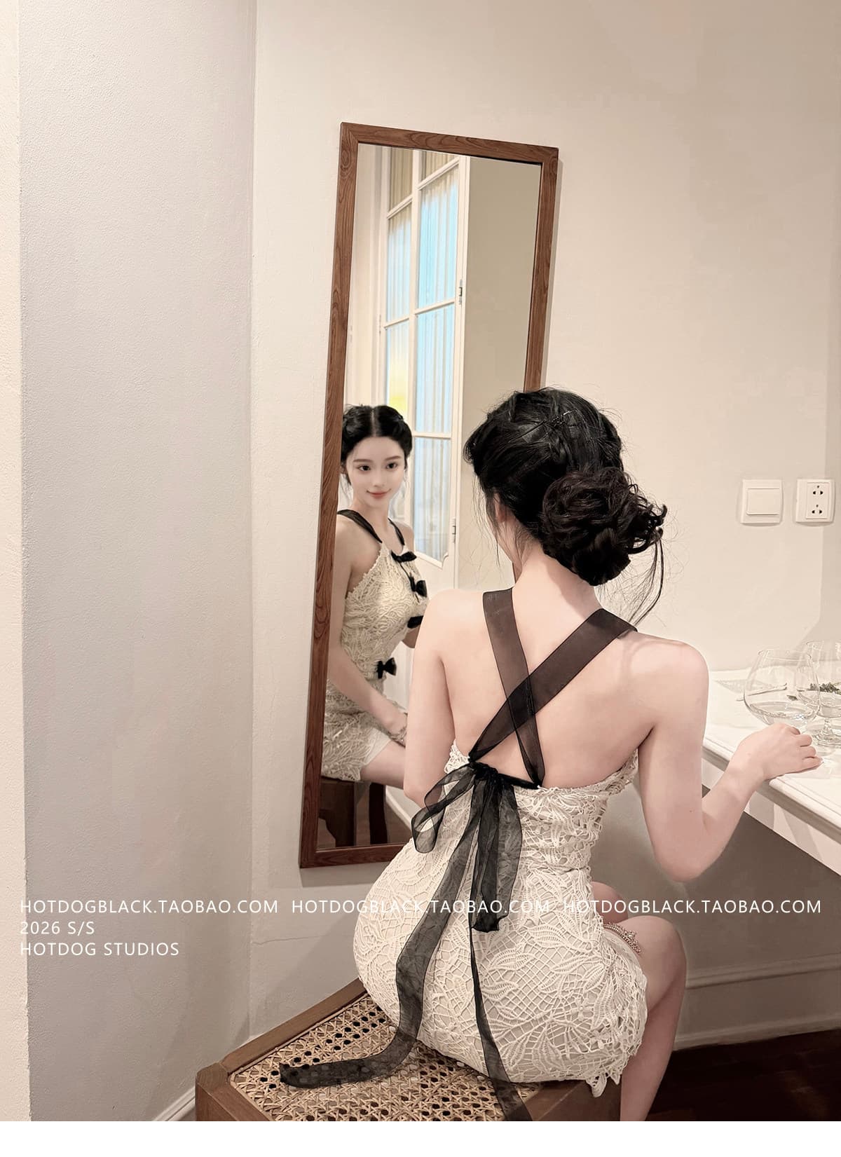인터넷 그림 리스 요새 연인 십자가 백리스 민소매 여성 드레스 고급 센스 치마 상세 이미지 3