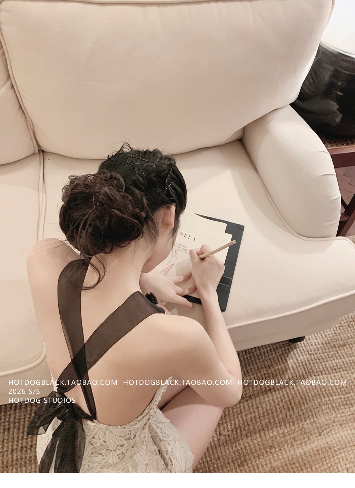 인터넷 그림 리스 요새 연인 십자가 백리스 민소매 여성 드레스 고급 센스 치마 상세 이미지 12