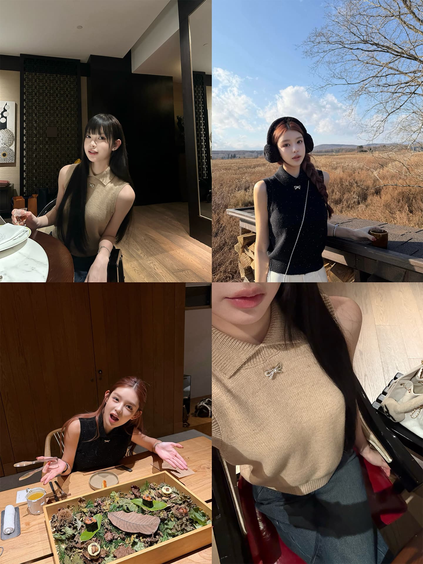 인터넷 그림 우유 밤나무 양모 꽃 실 나비 매듭 폴로 칼라 민소매 니트 인사이드 잡아라. 의류 이미지 4