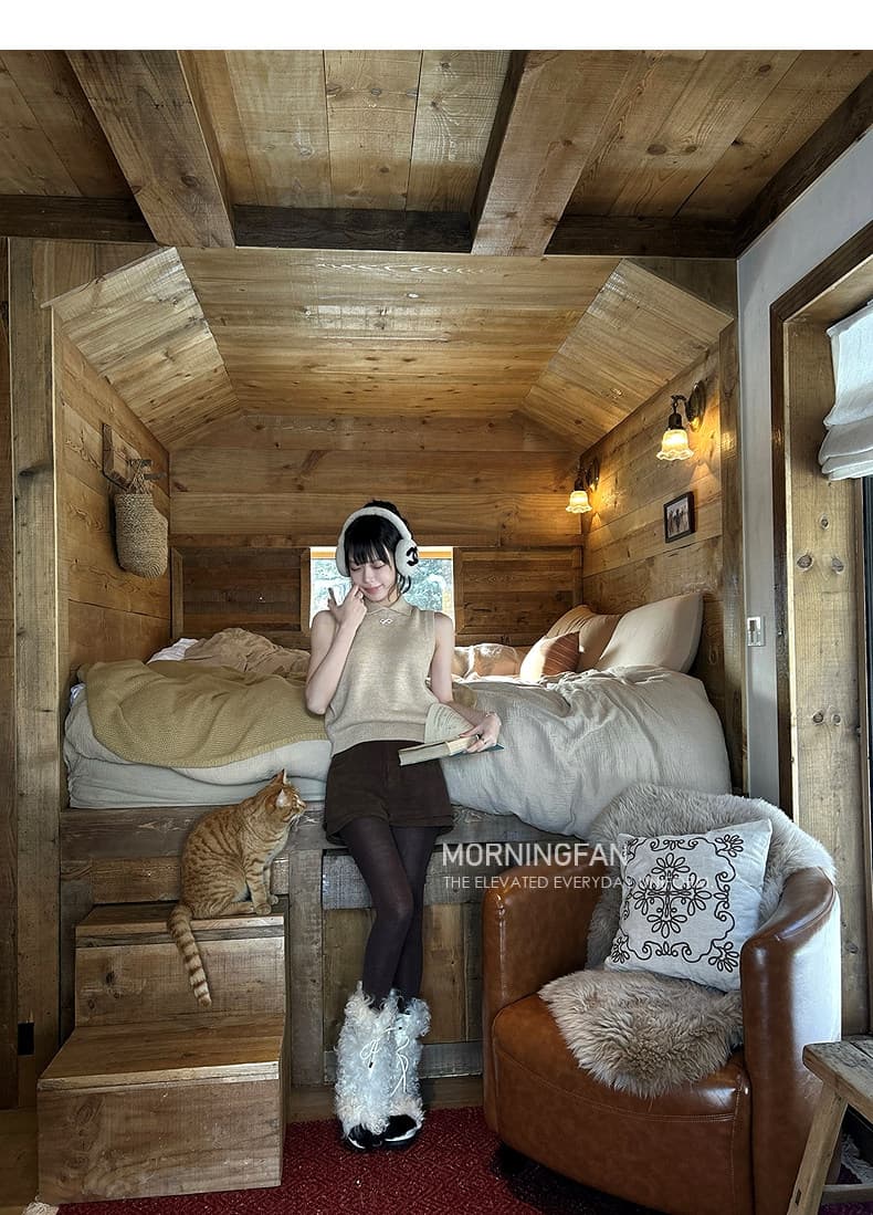 인터넷 그림 우유 밤나무 양모 꽃 실 나비 매듭 폴로 칼라 민소매 니트 인사이드 잡아라. 의류 상세 이미지 16