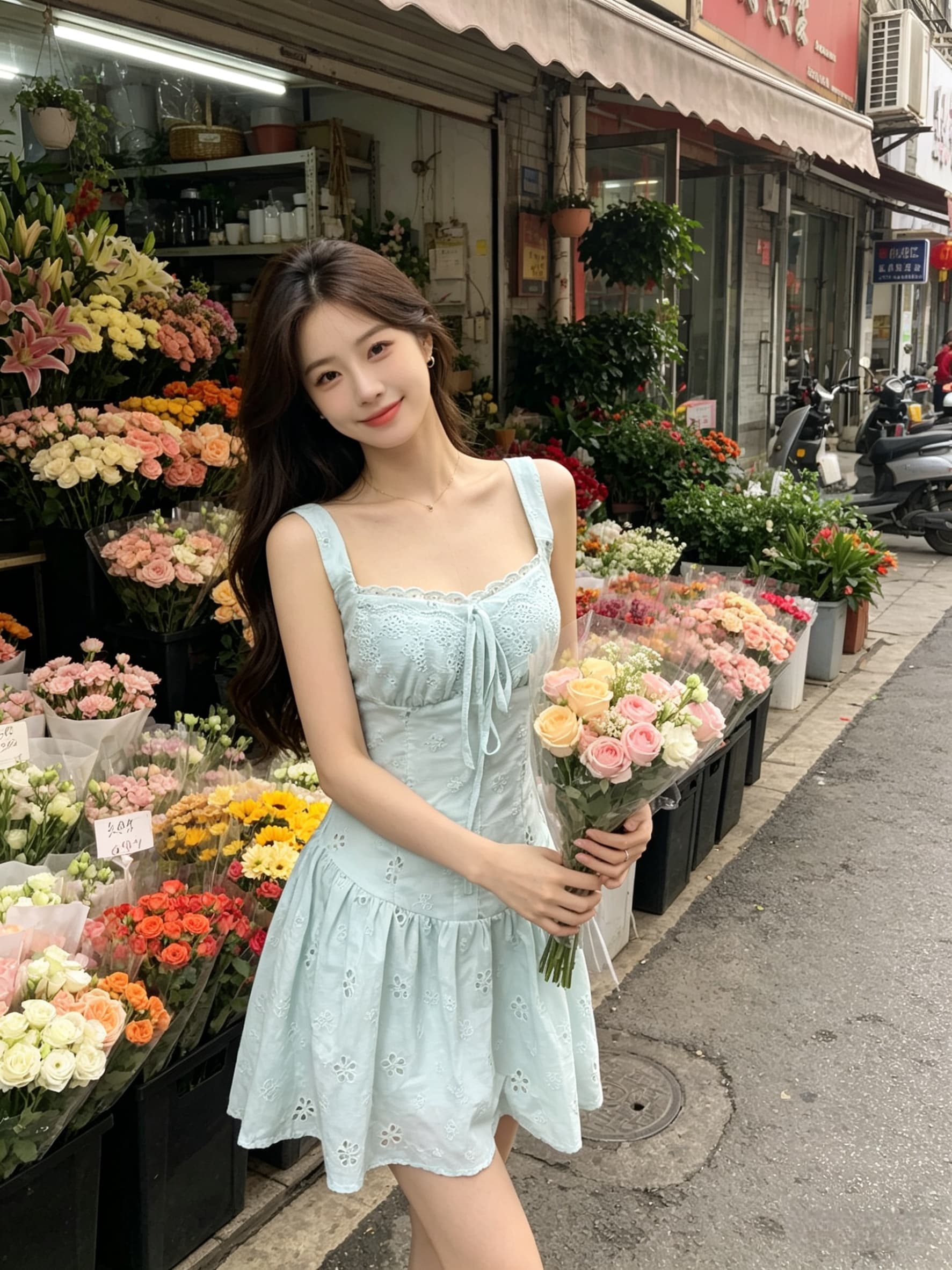실사 정가 홀로우 아웃 자수 슬립 여름 순수한 욕망 바람 허리 수축 슬림해 보이는 달콤한 매운맛 쇼트 스타일 작은 키 여성 드레스 상세 이미지 5