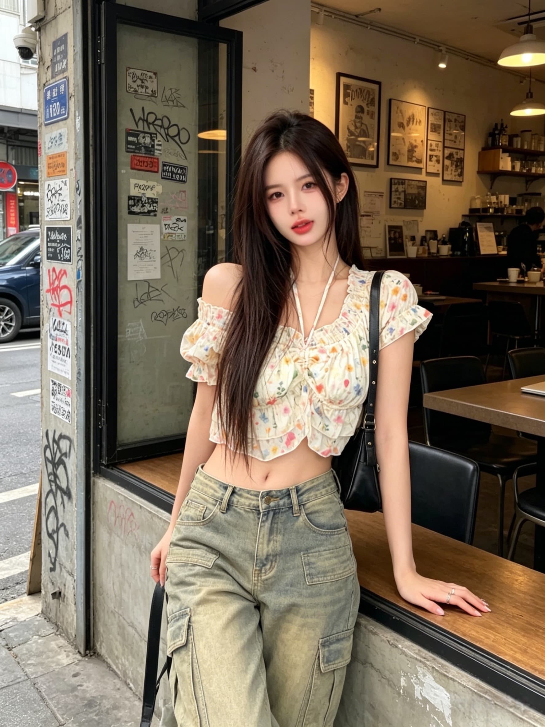 실사 정가 달콤한 산소 소녀 순수한 욕망 오프숄더 레이스 자수 꽃무늬 맨위 거품 소매 셔츠 여름 상세 이미지 4