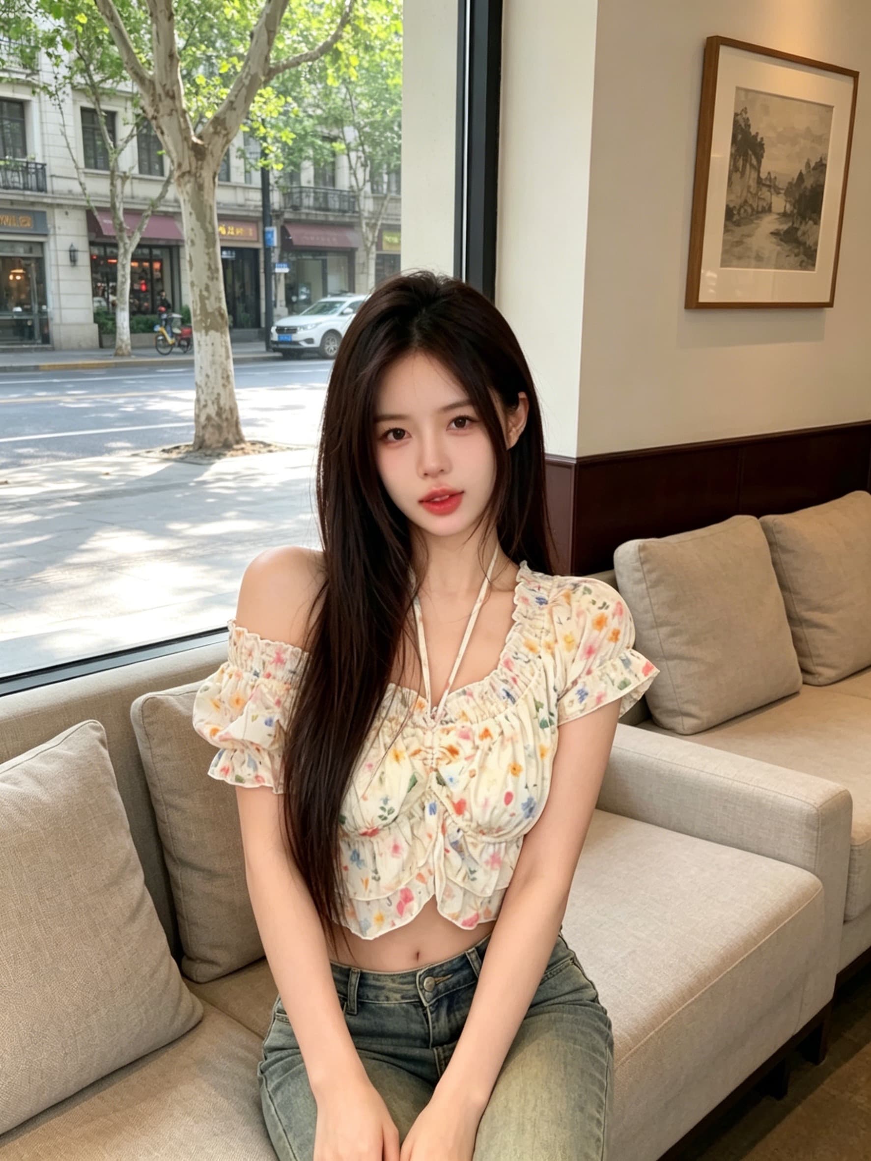 실사 정가 달콤한 산소 소녀 순수한 욕망 오프숄더 레이스 자수 꽃무늬 맨위 거품 소매 셔츠 여름 상세 이미지 5