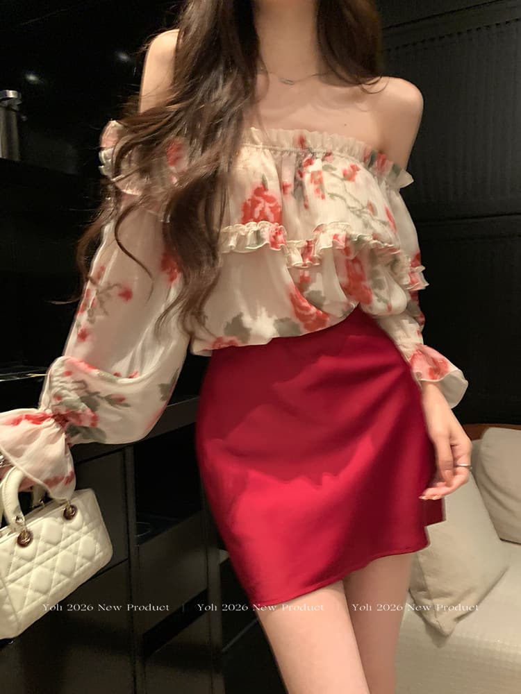 가을 신제품 열정적 인 시간 장미 오프숄더 시폰 셔츠 여성 가을 레트로 루즈핏 슬림해 보이는 맨위 상세 이미지 14