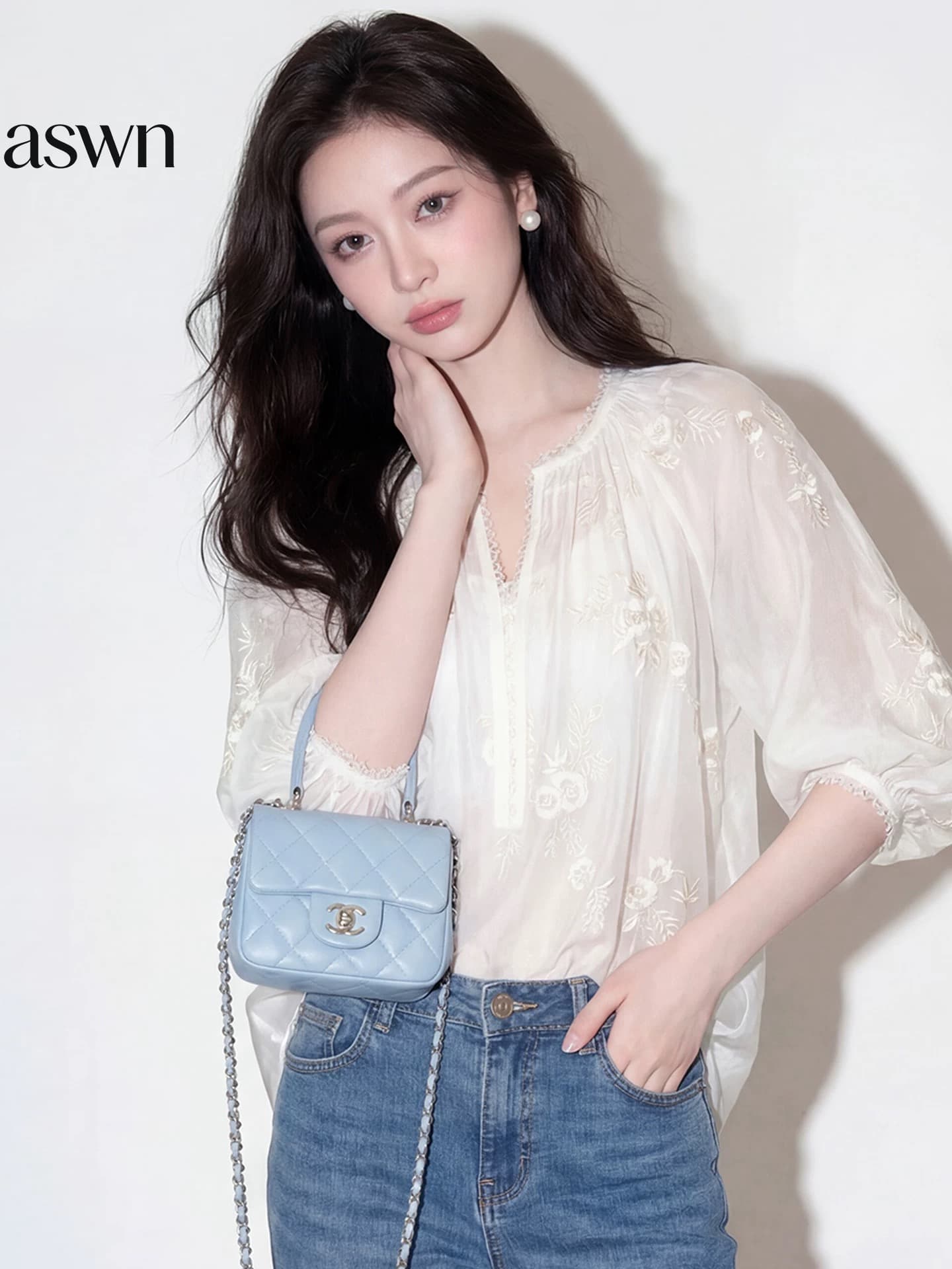 여름 2026 새로운 중식 빛 국풍 맨위 여성 거품 소매 쉬폰 블라우스 프릴 레이스업 V 넥 셔츠 상세 이미지 4