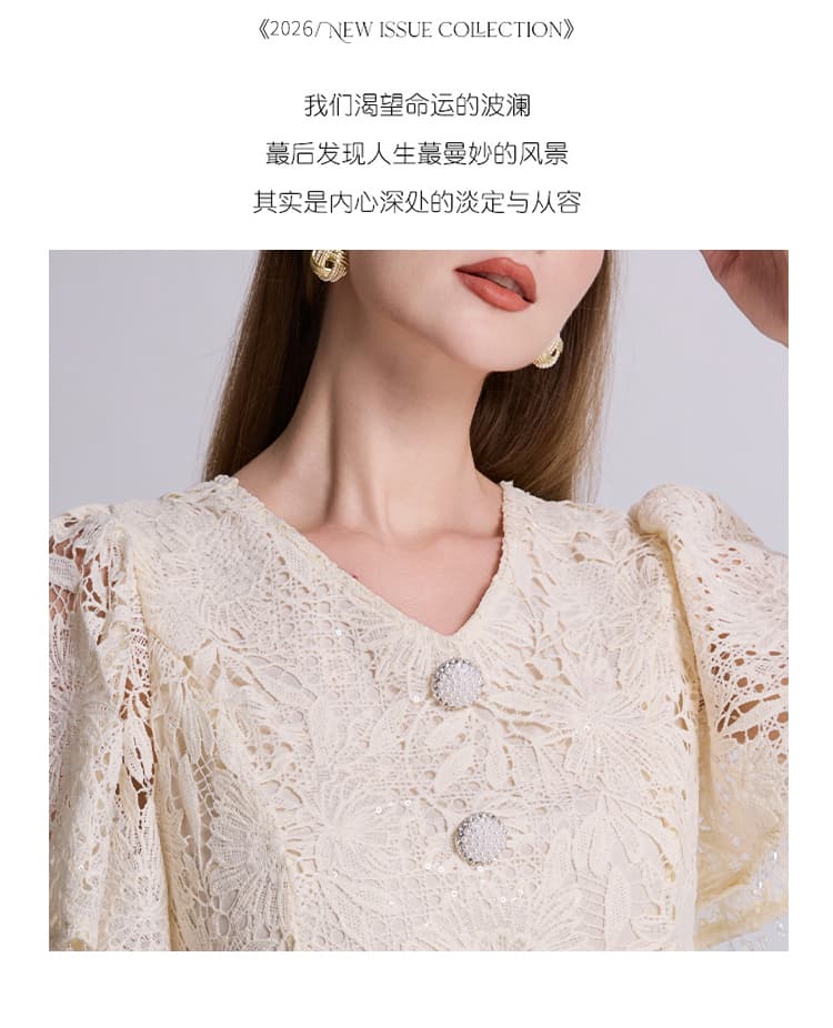 부티크 무거운 작업 스팽글 물 용해 레트로 부서 허리 큰 진자 드레스 술 Feifei 소매 상세 이미지 4
