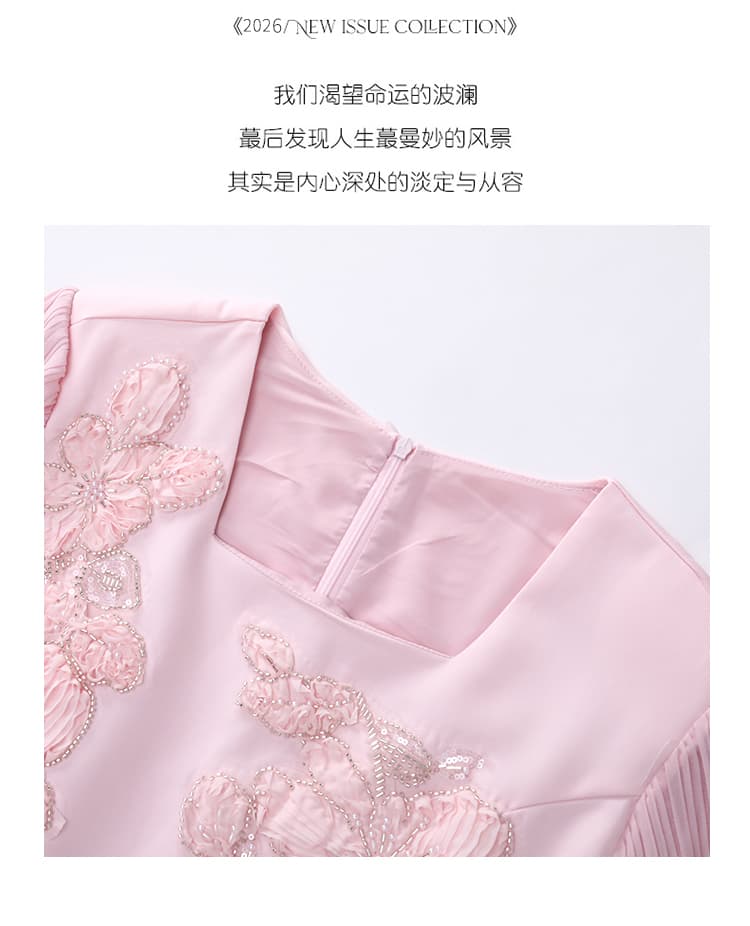 무거운 작업 패션 수공 주문 꽃 광장 칼라 연꽃 잎 맨위 플리츠 스커트 반 스커트 품격 투피스 세트 상세 이미지 4