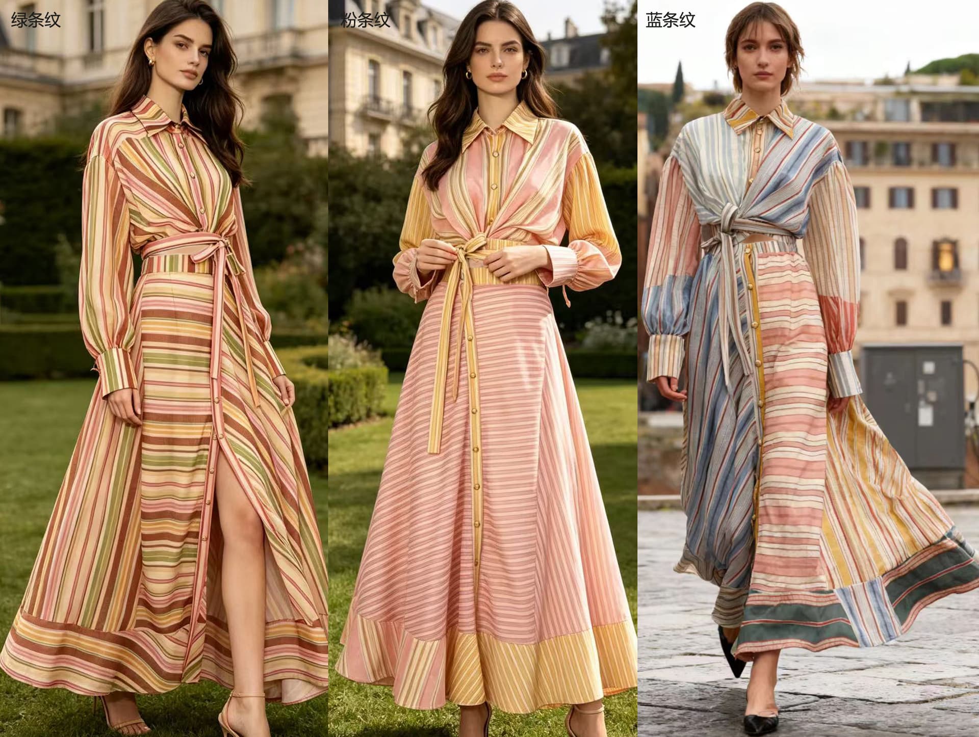 호주 가을 패션 두 조각 세트 드레스 폴로 칼라 스트라이프 셔츠 큰 진자 반신 스커트 캐주얼 패션 세트 상세 이미지 1