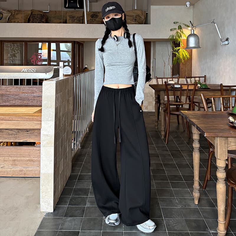 2026 봄 여름 새로운 패션 와이드 레그 팬츠 모통이 칼 바지 둘 착용 슬림해 보이는 둘 착용 바닥 청소 캐주얼 웨이 바지 아이들 이미지 5