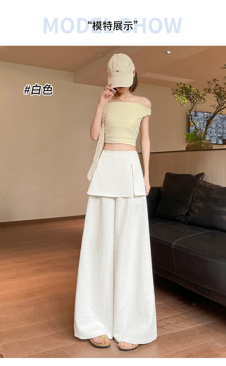 2026 여름 방귀 커튼 새로운 페이크 레이어드 아마 와이드 레그 팬츠 와이드 레그 팬츠 바지 슬림해 보이는 도루 센스 바닥 청소 캐주얼 바지 여성 상세 이미지 22