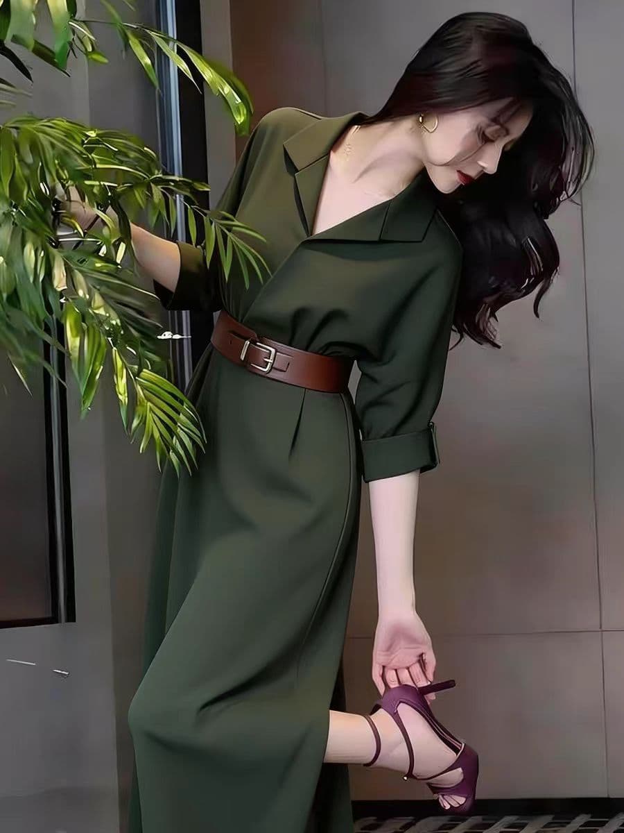 품격 녹색 여성 드레스 2026 여름 새로운 관대 한 점잖은 허리 수축 고급 센스 아름다운 아름다운 길다 치마 상세 이미지 3