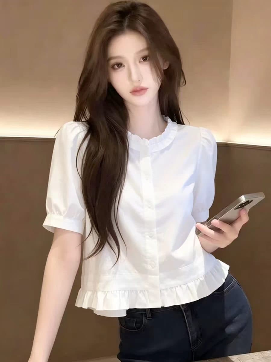 슈퍼 화재 연령 감소 아마 흰 셔츠 셔츠 여자 2026 새로운 여름 고유 한 아름다운 작은 셔츠 디자인 센스 맨위 상세 이미지 1