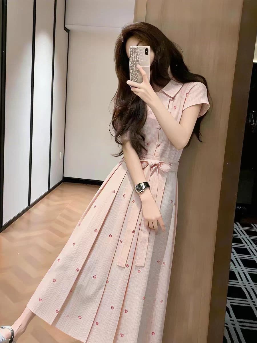 품격 핑크색 셔츠 여성 드레스 26 여름 새로운 특별 아름다운 꼬집기 허리 작은 키 슈퍼 잘 생긴 길다 치마