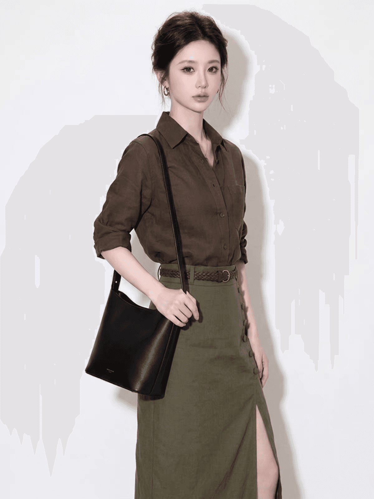 오래된 돈 바람 착용 가져 가라. 자매 부서 비싼 센스 품격 세트 이른 가을 다시 a 다시 바람의 소리 로얄 자매 커피 색상 셔츠 투피스 세트 치마 이미지 4