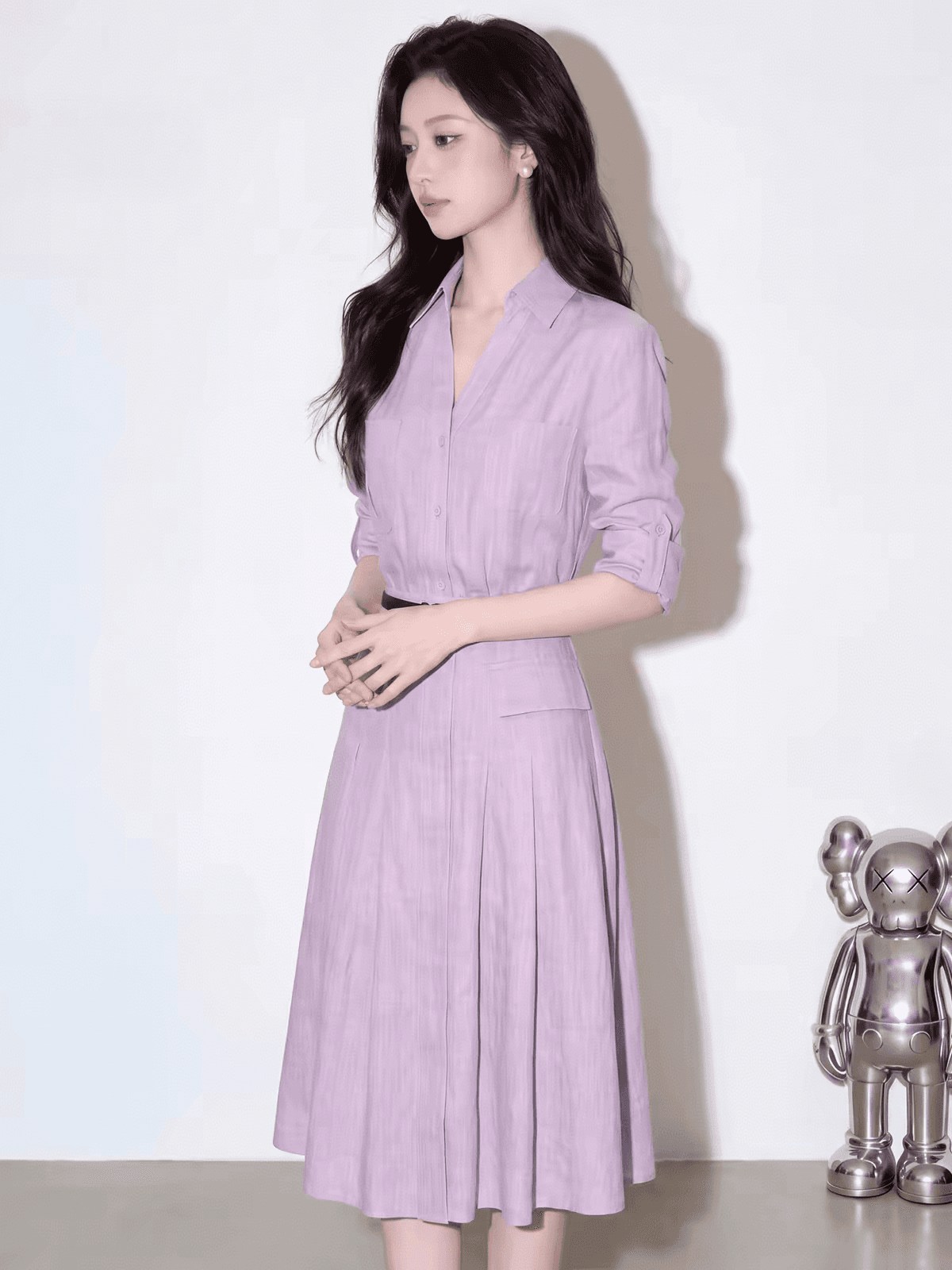 가을 슈퍼 화재 작은 대중 아니요 명중 섹션 착용 가져 가라. 소금 부서 빛 요리 한 직장 출퇴근 보라색 셔츠 세트 드레스 상세 이미지 2