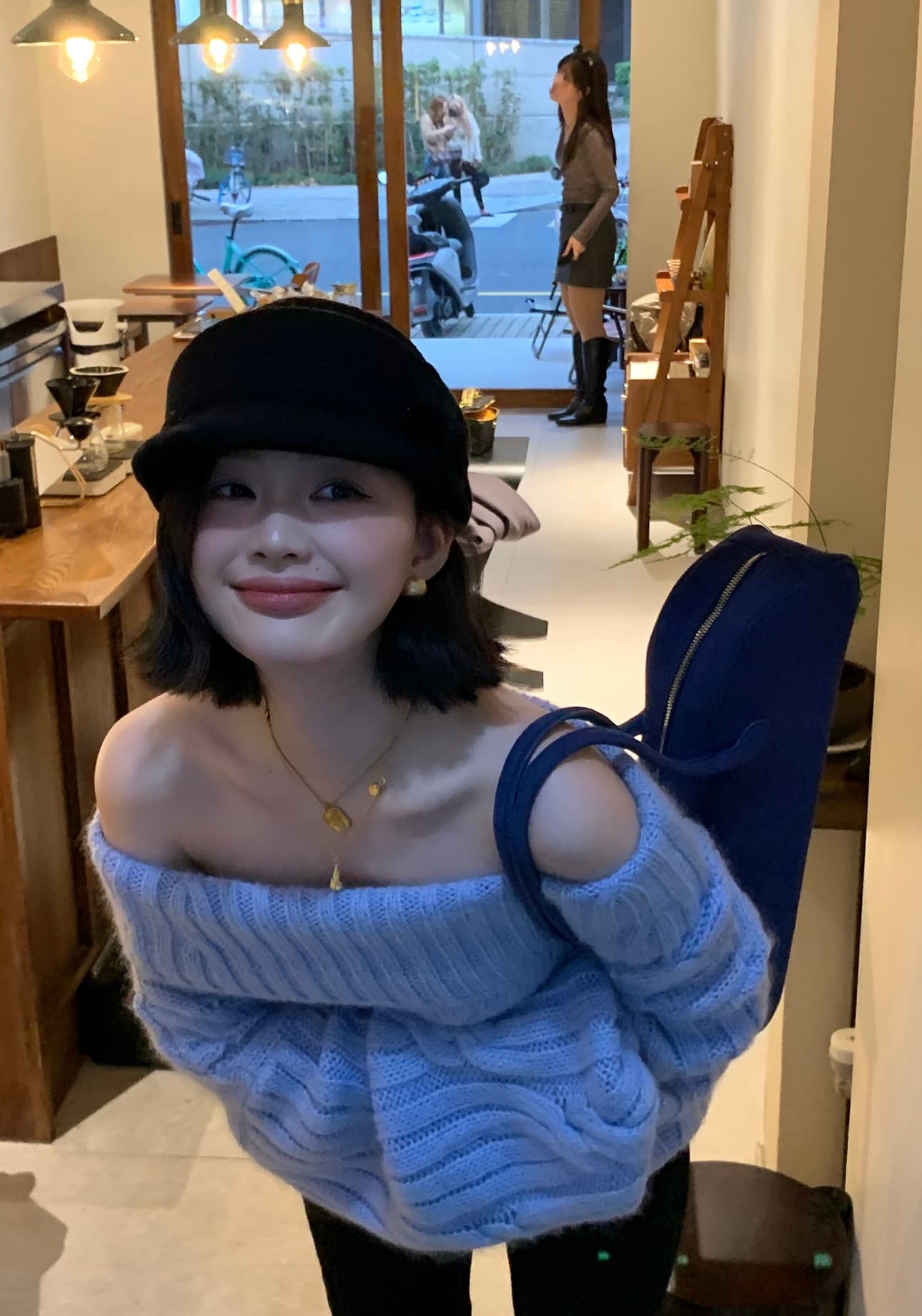 무거운 영 마 하이 양모 혼합 느긋한 벌룬 소매 보트넥 트위스트 꽃 풀오버 스웨터 여자 봄 가을
