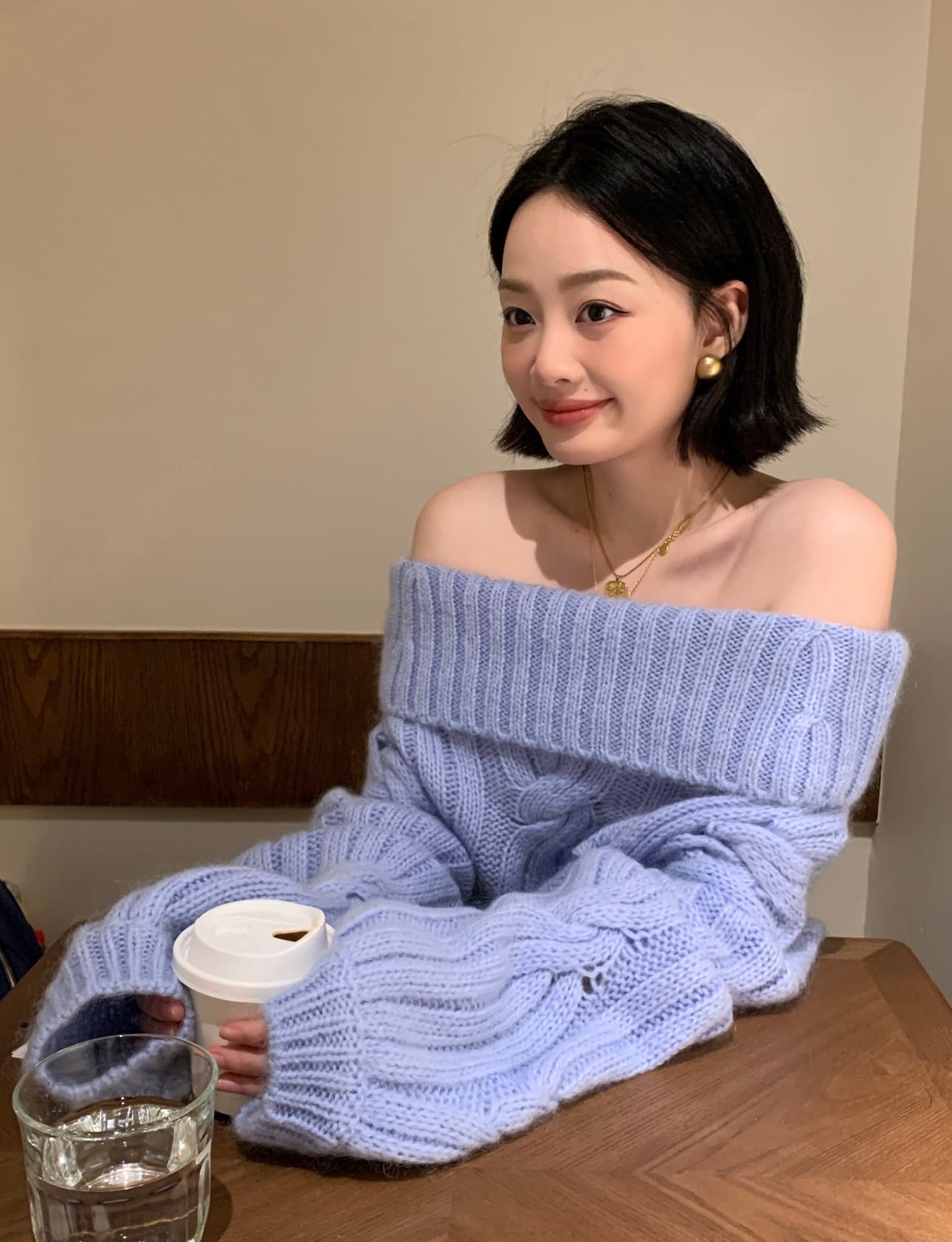 무거운 영 마 하이 양모 혼합 느긋한 벌룬 소매 보트넥 트위스트 꽃 풀오버 스웨터 여자 봄 가을 이미지 2