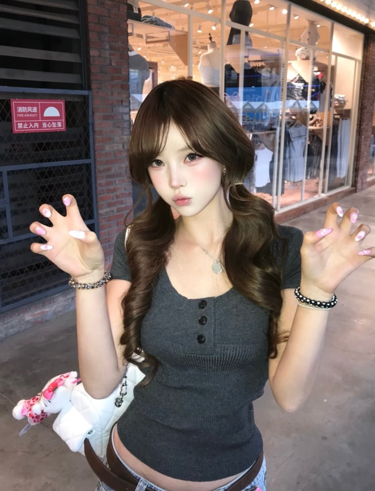 대 u 종류 헨리 칼라 양모 니트 반팔 티셔츠 맨위 여성 아메리칸 핫걸 짧은 맨위 이미지 4