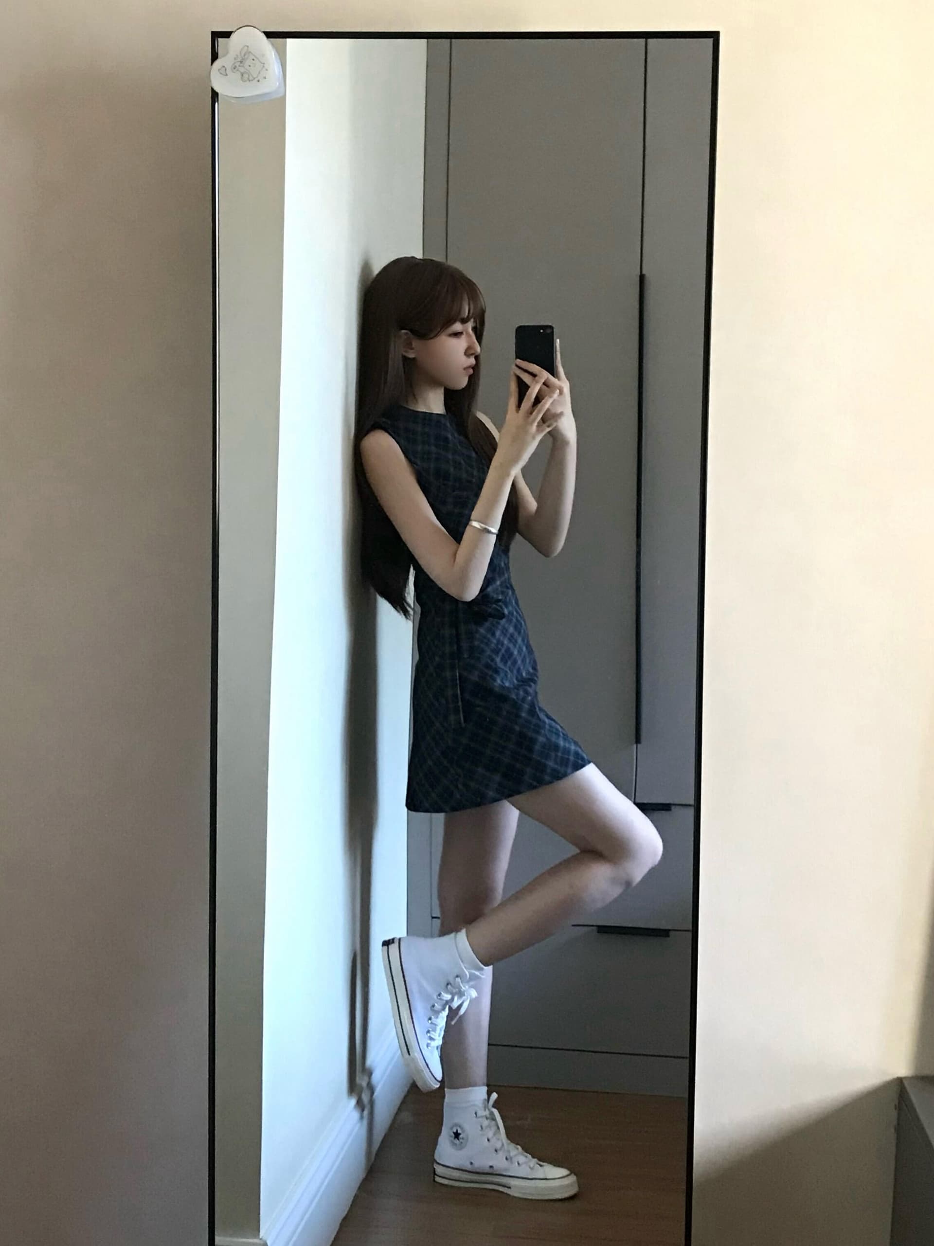 민소매 조끼 여성 체크무늬 허리 수축 아메리칸 레트로 학원 스타일 드레스