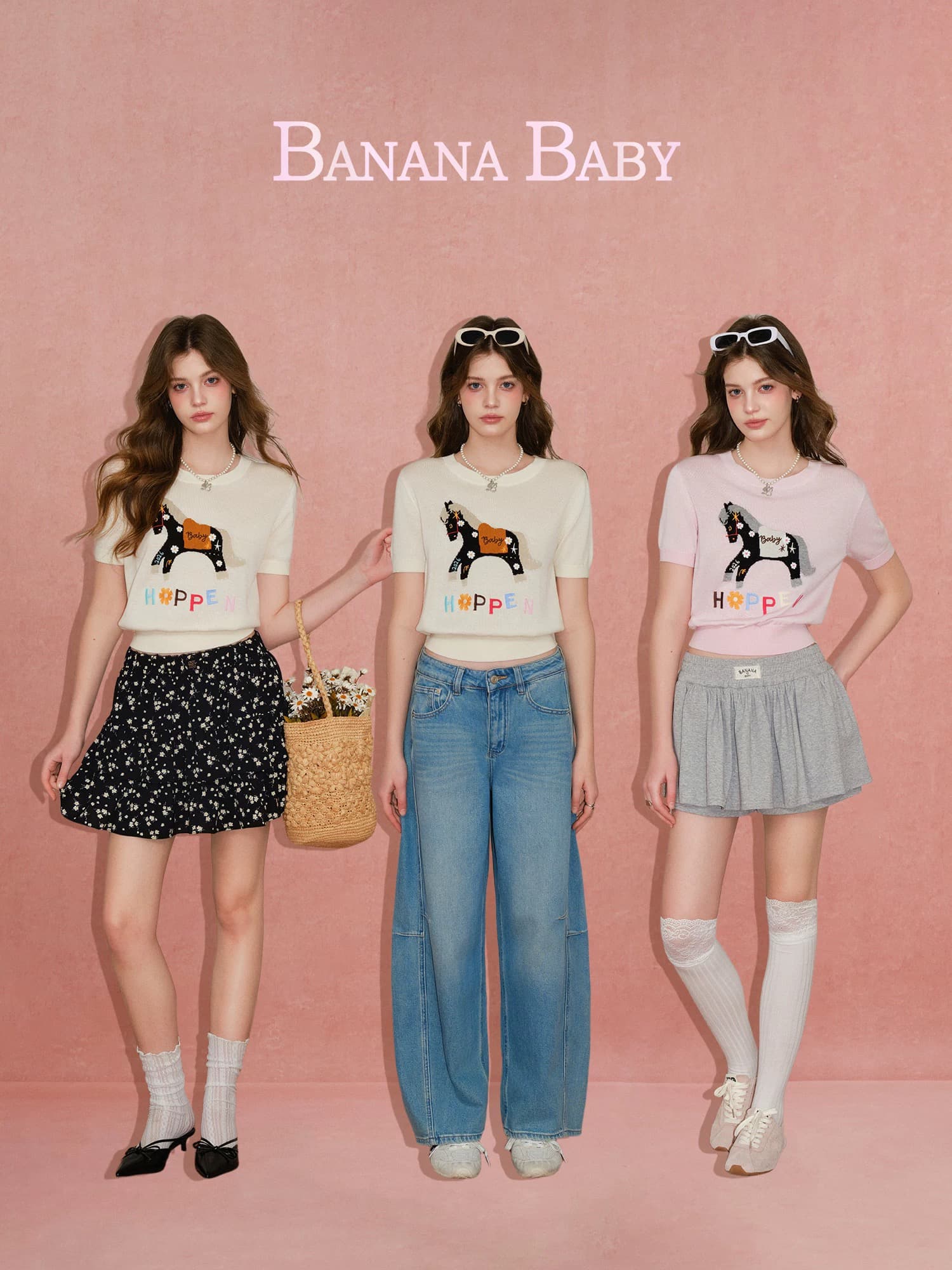 쉬 예술 대양 같은 단락 banana baby2026 여름 새로운 라이 경기 서울 작은 말 자카드 자수 니트 스웨터 상세 이미지 4