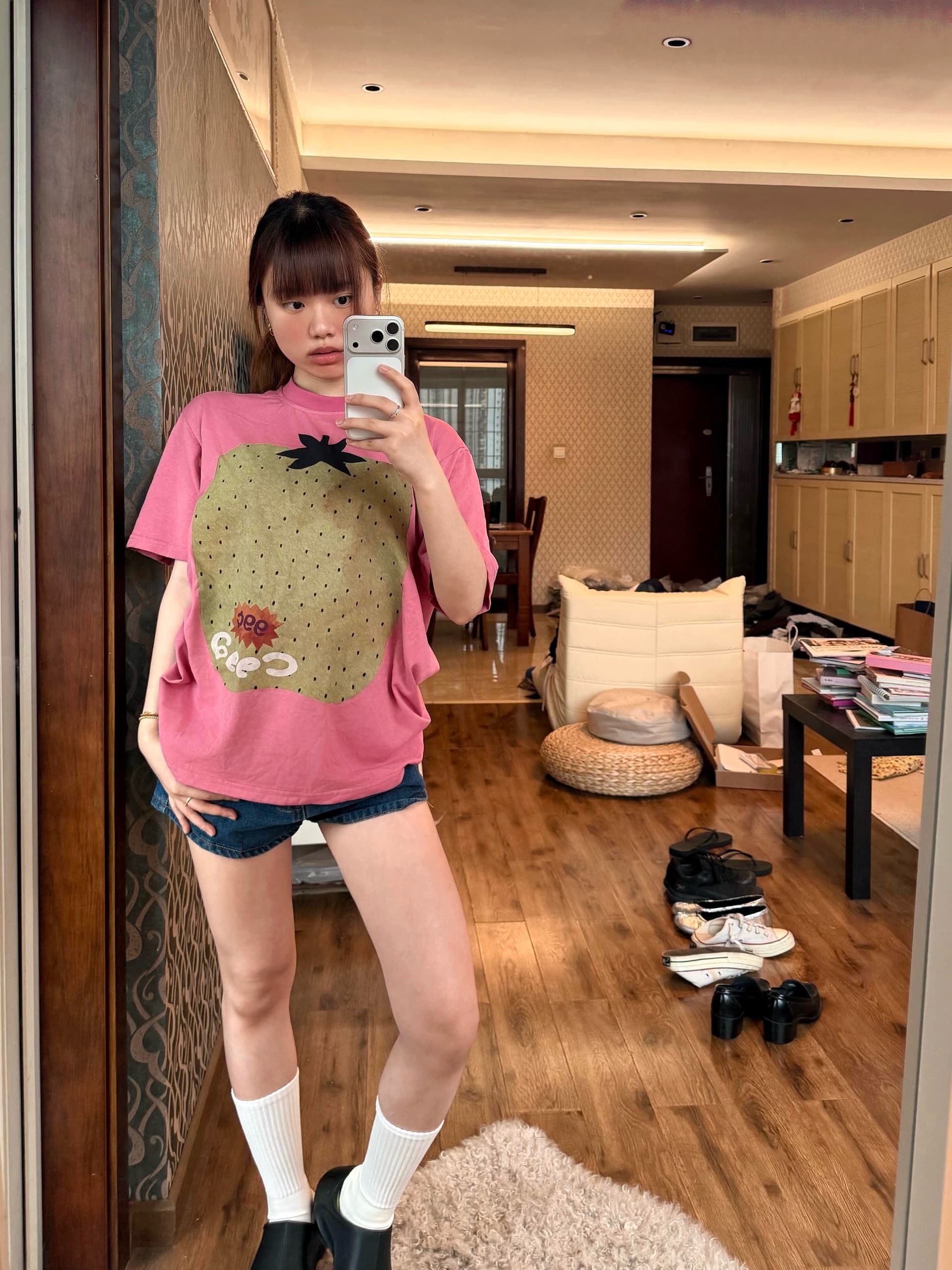 직접 만든 아메리칸 마 오래된 과일 프린트 반팔 티셔츠 남녀 여름 루즈핏 다용도 도파민 맨위 상세 이미지 1